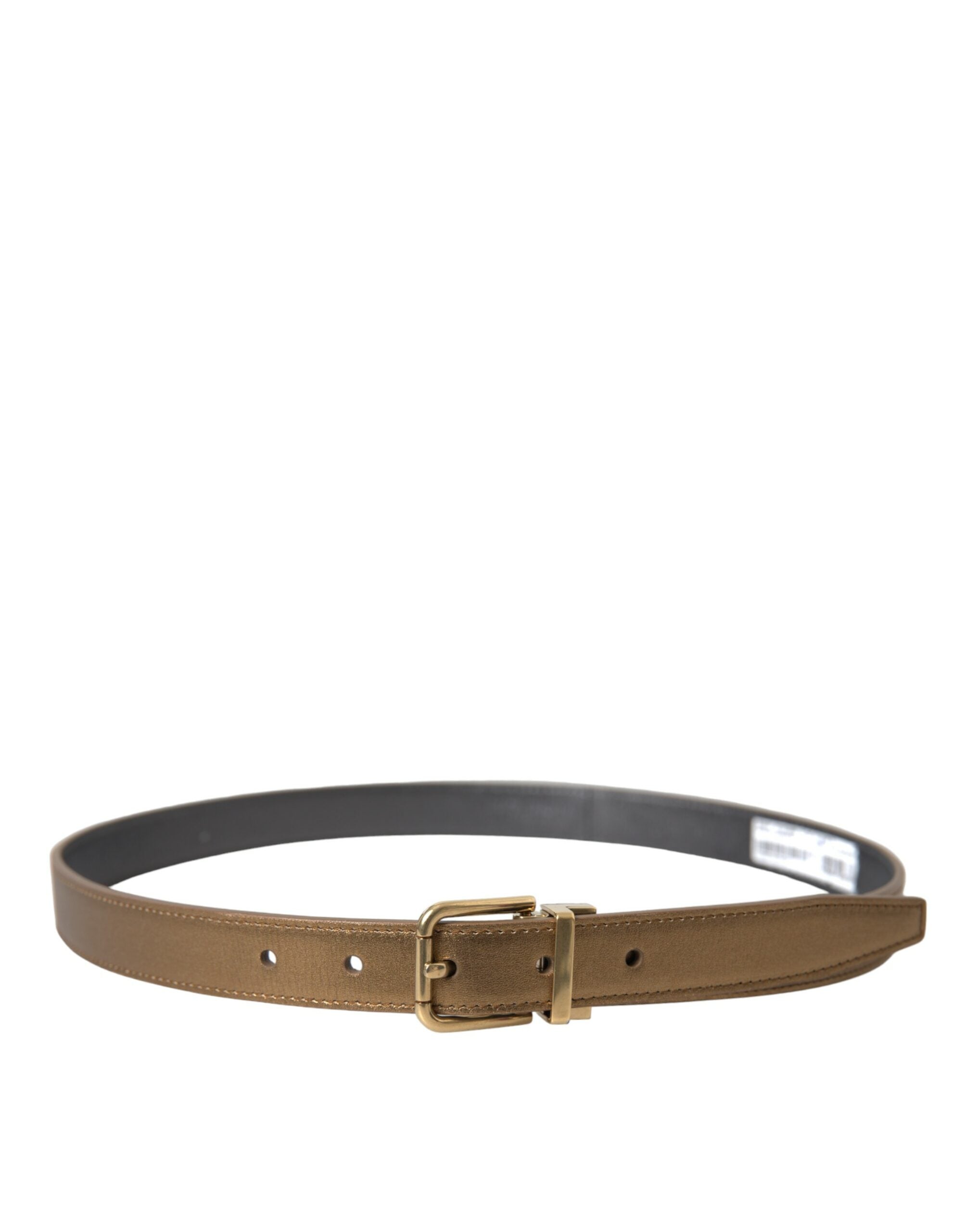 Metallic Gold Calf Leather Metal Buckle Belt - ventzia