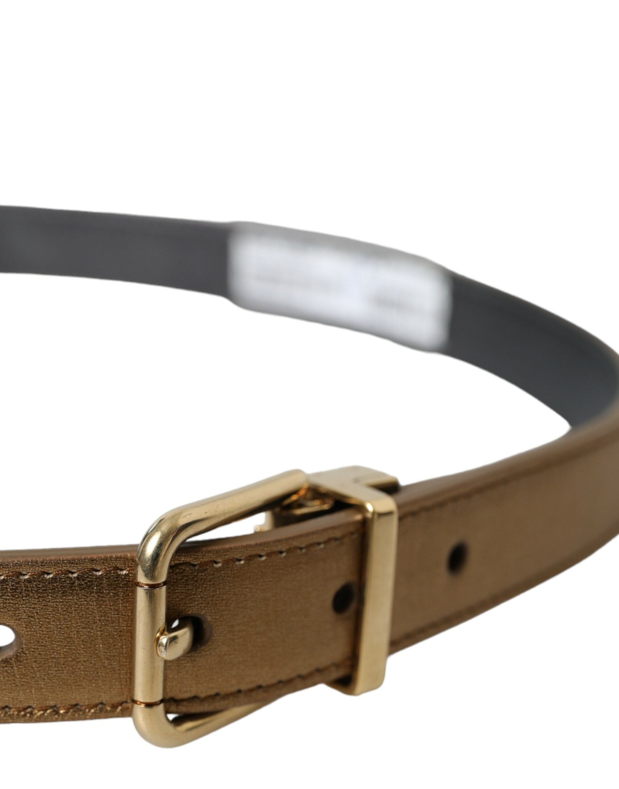 Metallic Gold Calf Leather Metal Buckle Belt - ventzia