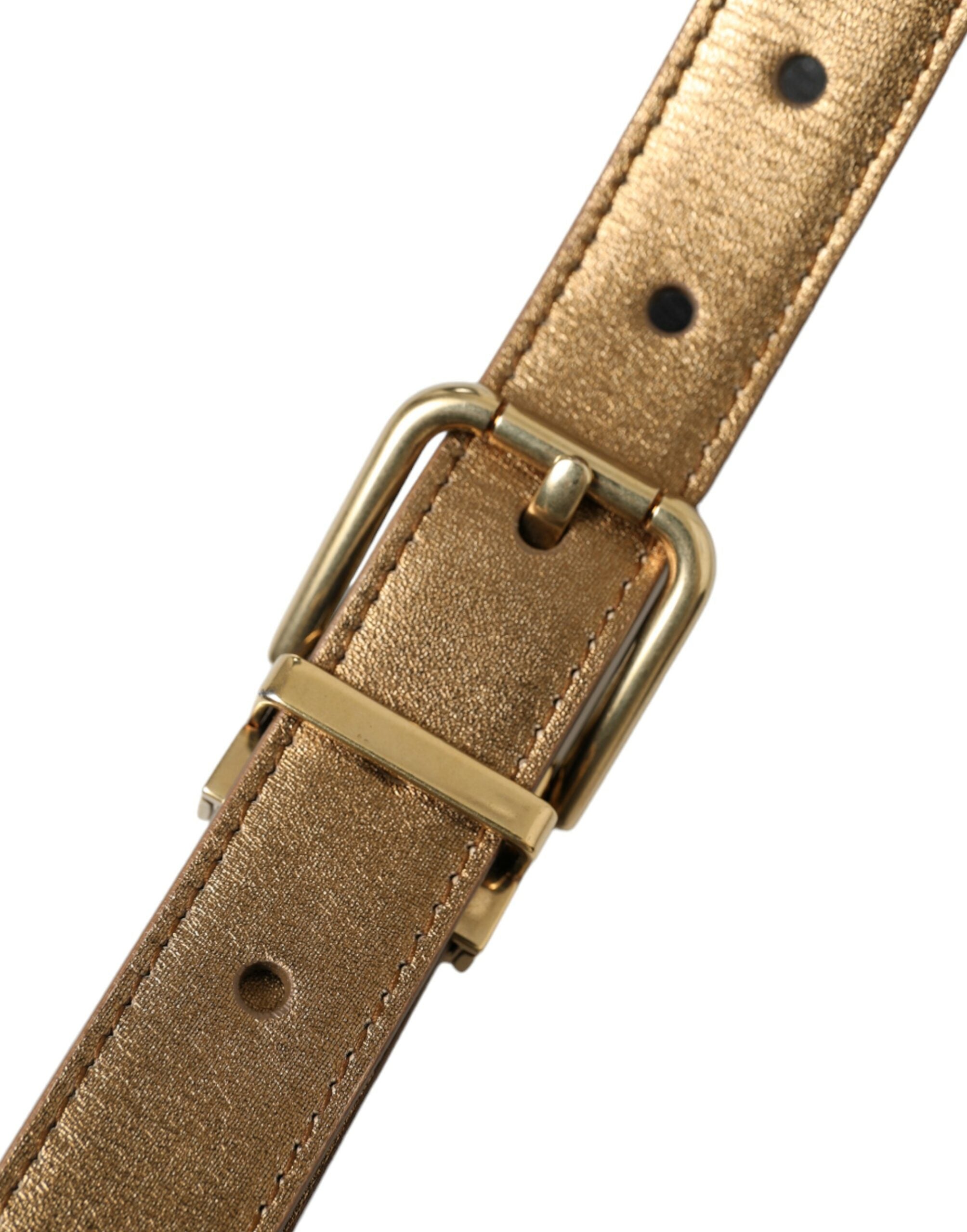 Metallic Gold Calf Leather Metal Buckle Belt - ventzia