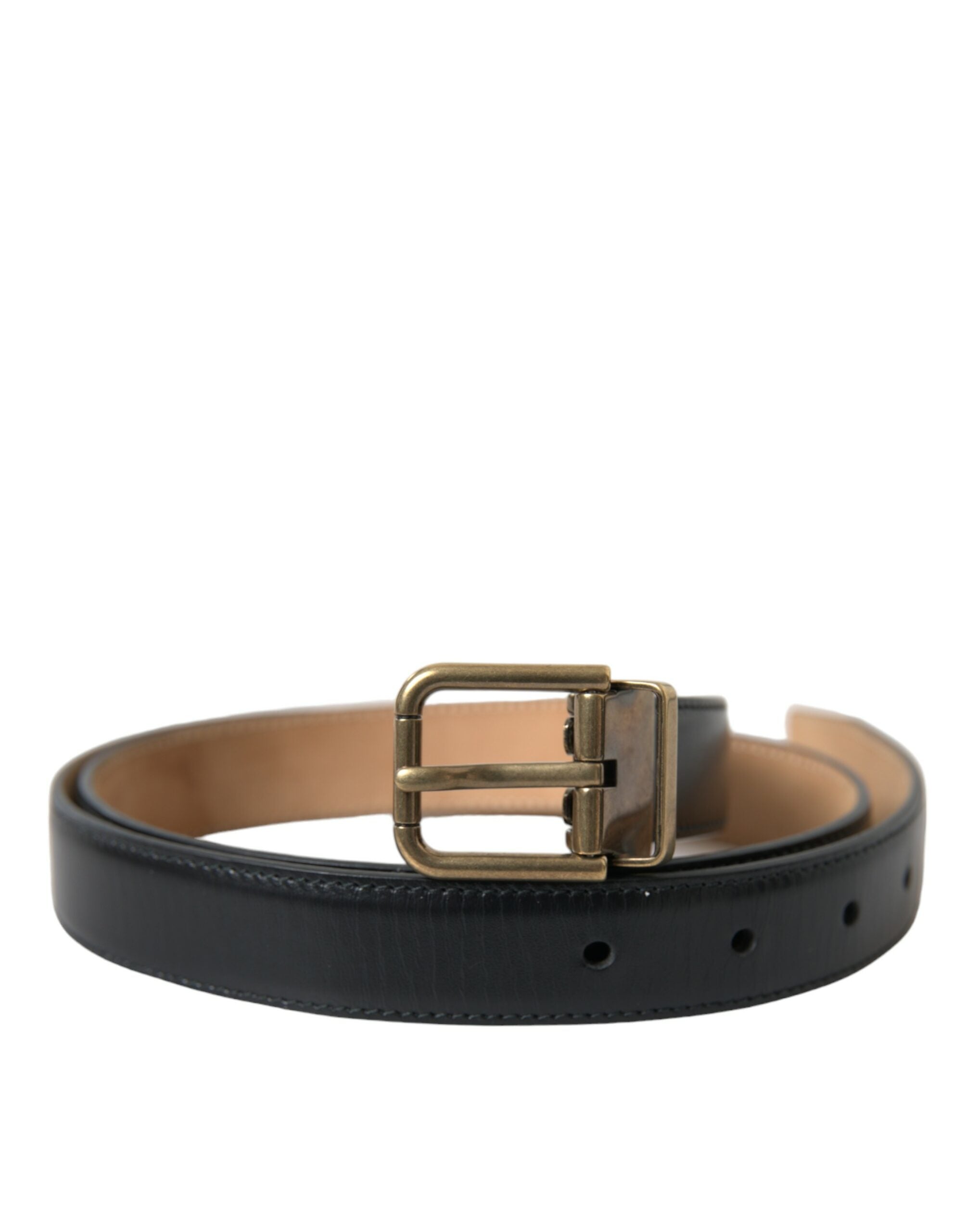 Black Calf Leather Gold Metal Buckle Belt - ventzia