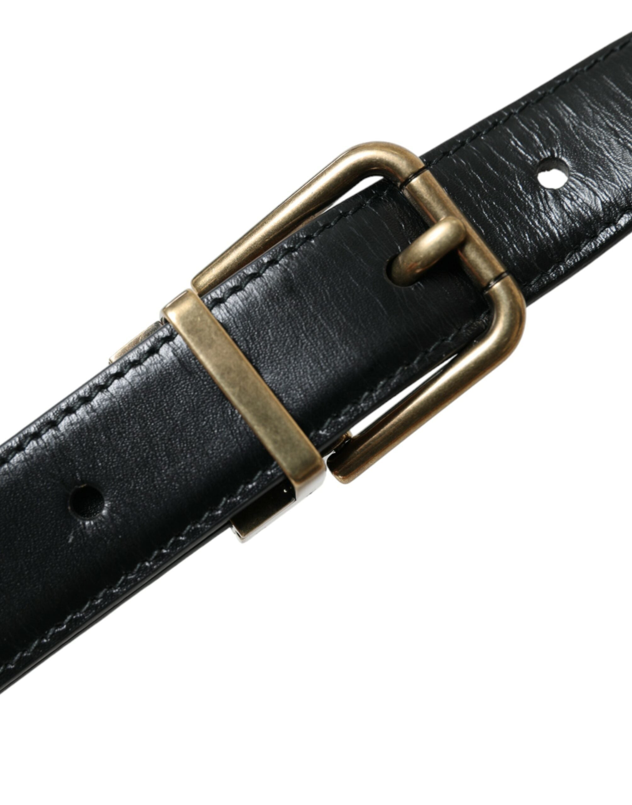 Black Calf Leather Gold Metal Buckle Belt - ventzia