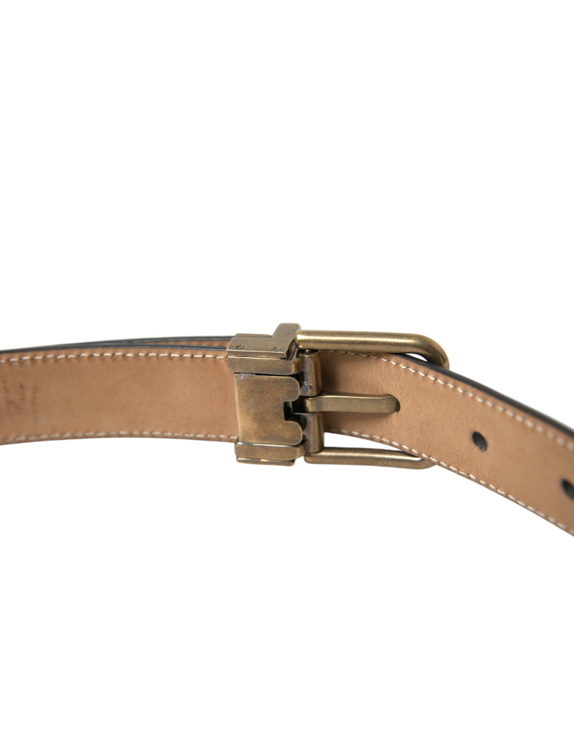 Black Calf Leather Gold Metal Buckle Belt - ventzia