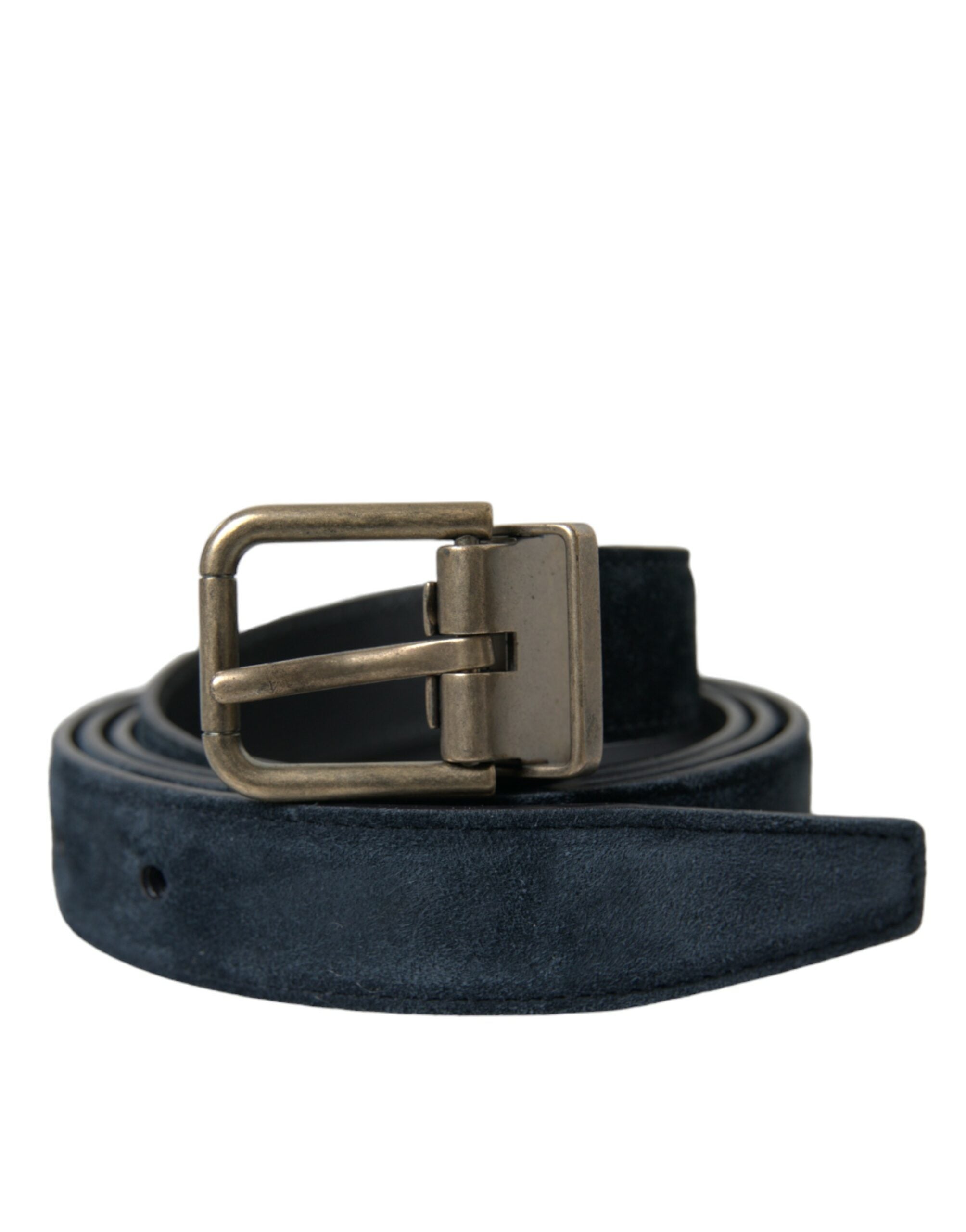 Blue Suede Leather Gold Metal Buckle Belt - ventzia