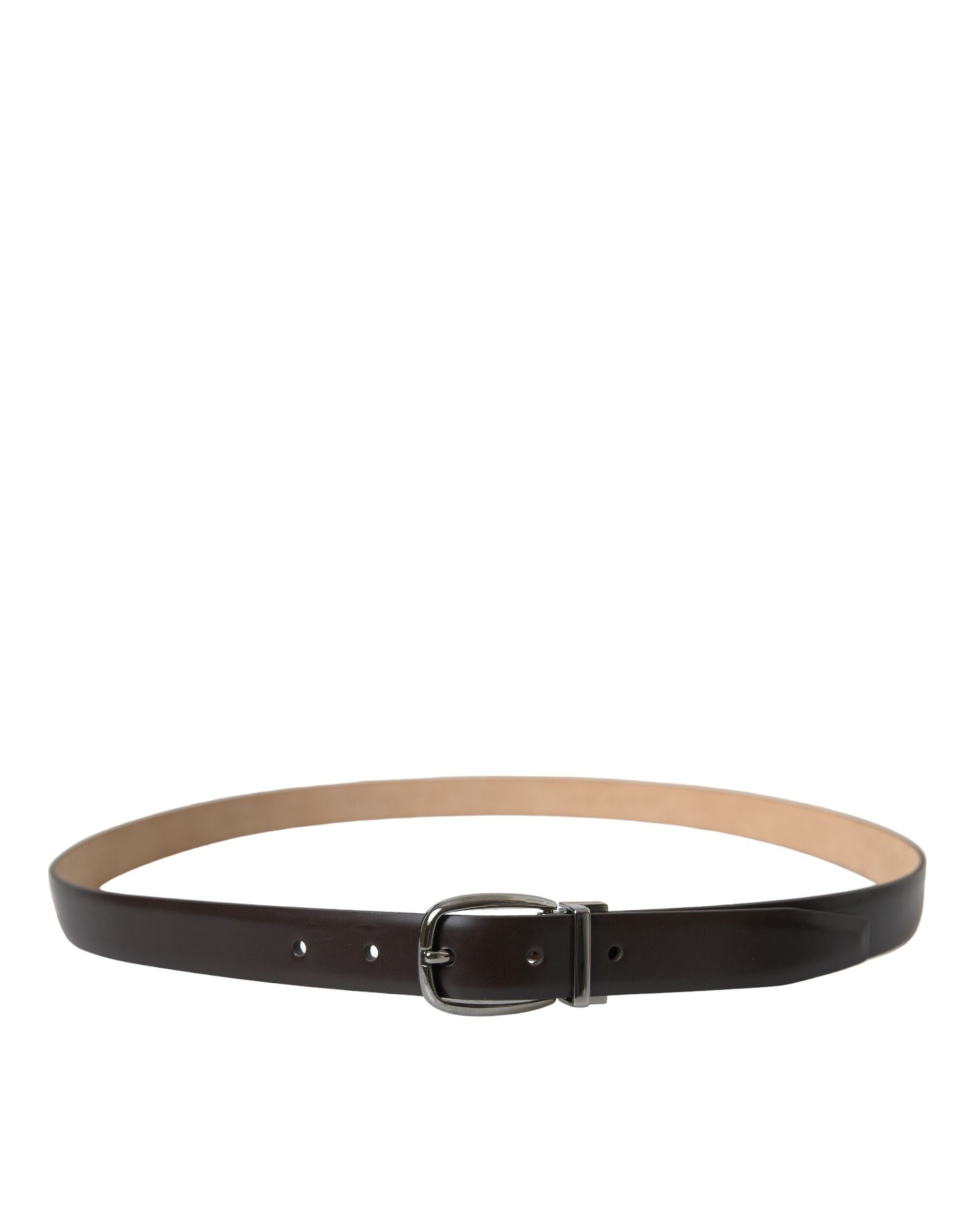 Dark Brown Leather Silver Metal Buckle Belt - ventzia