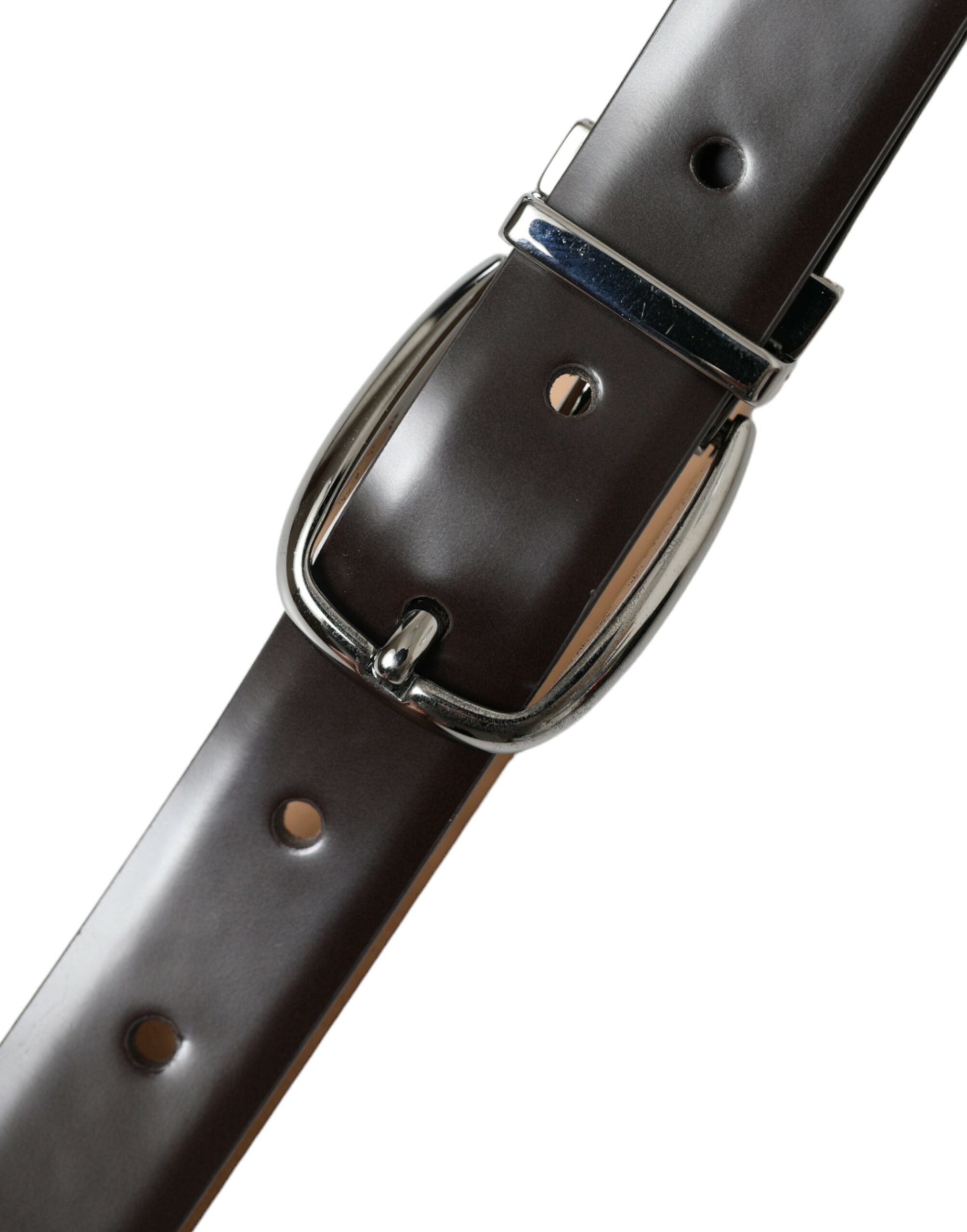 Dark Brown Leather Silver Metal Buckle Belt - ventzia