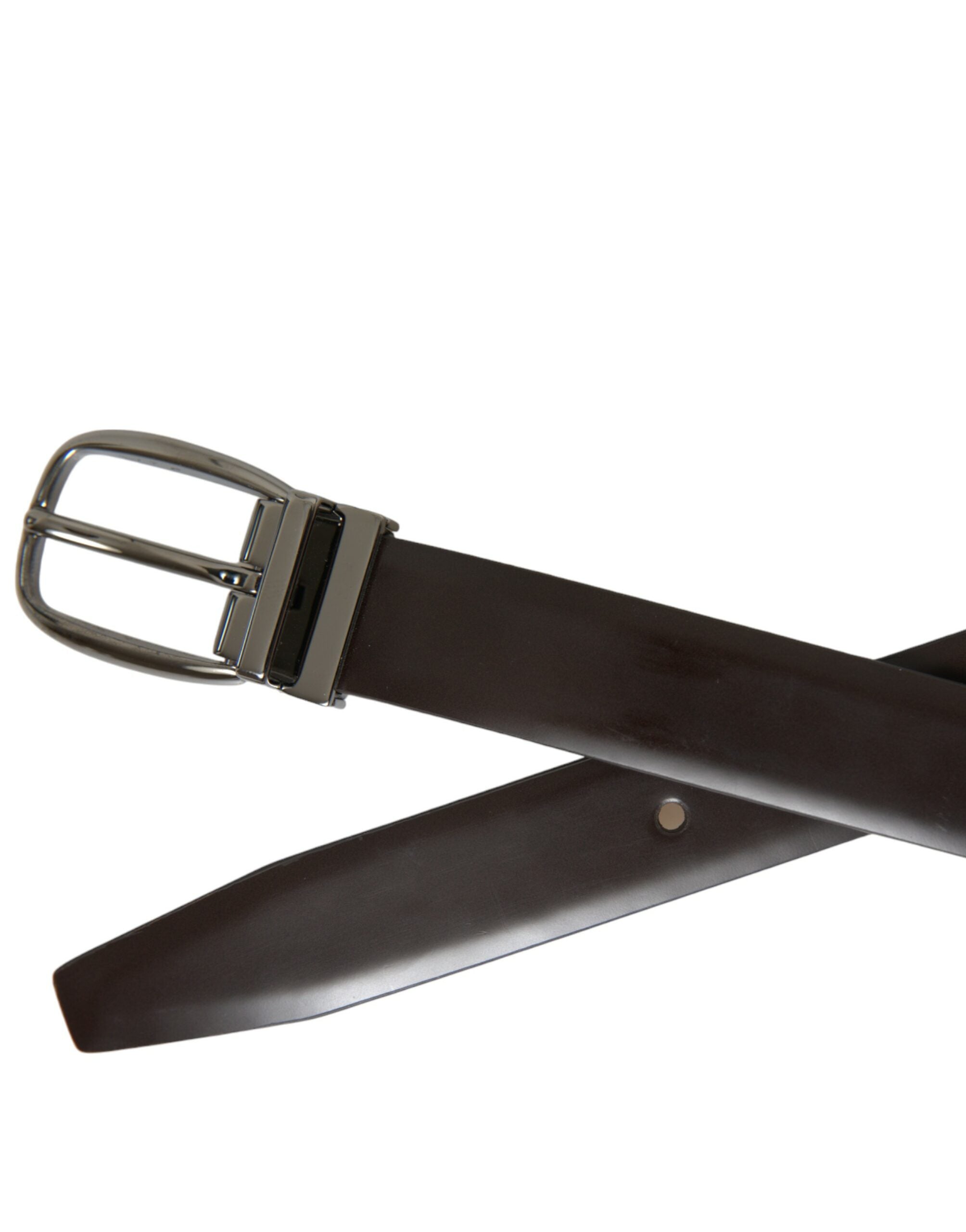 Dark Brown Leather Silver Metal Buckle Belt - ventzia