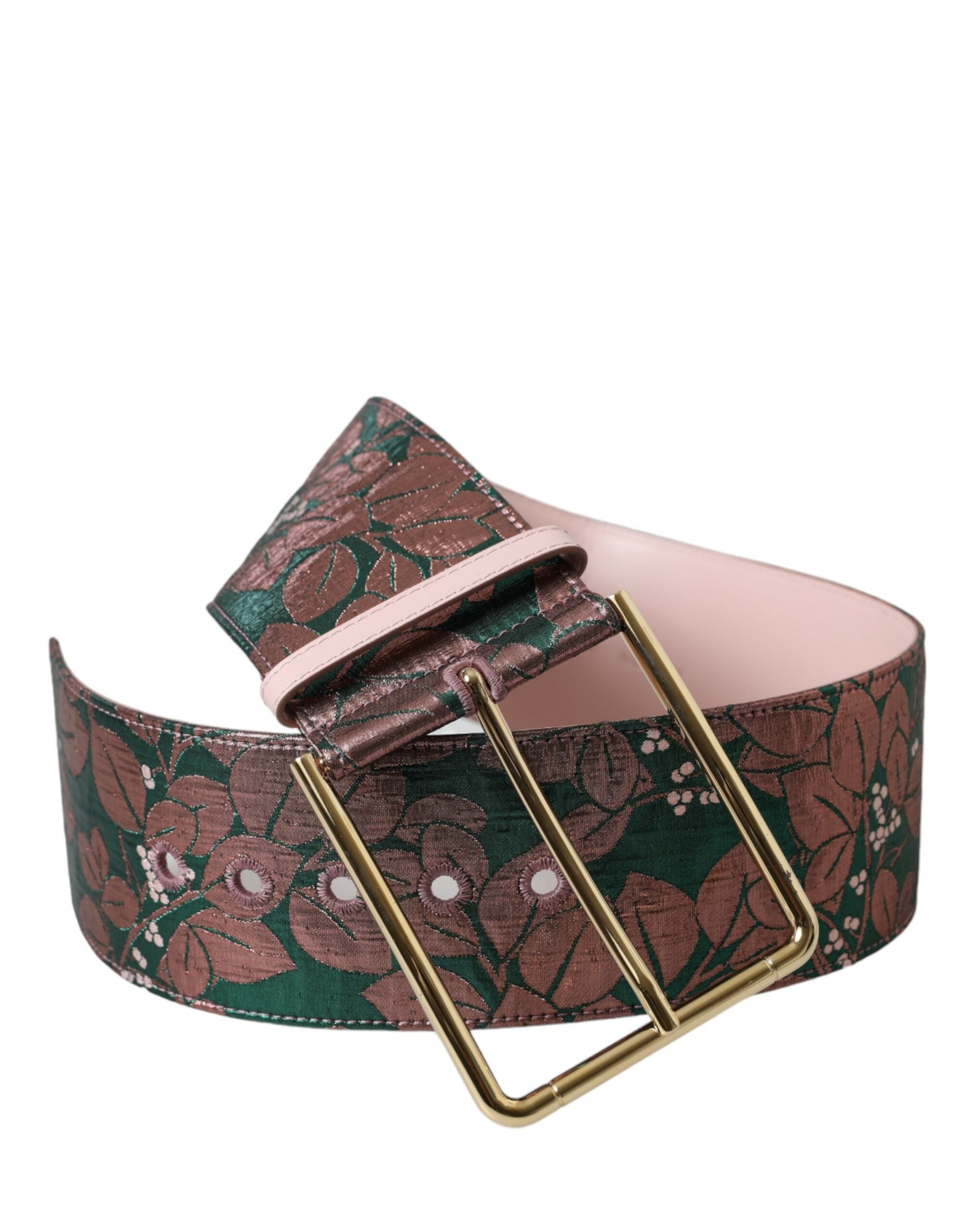 Multicolor Floral Jacquard Lurex Gold Buckle Belt - ventzia
