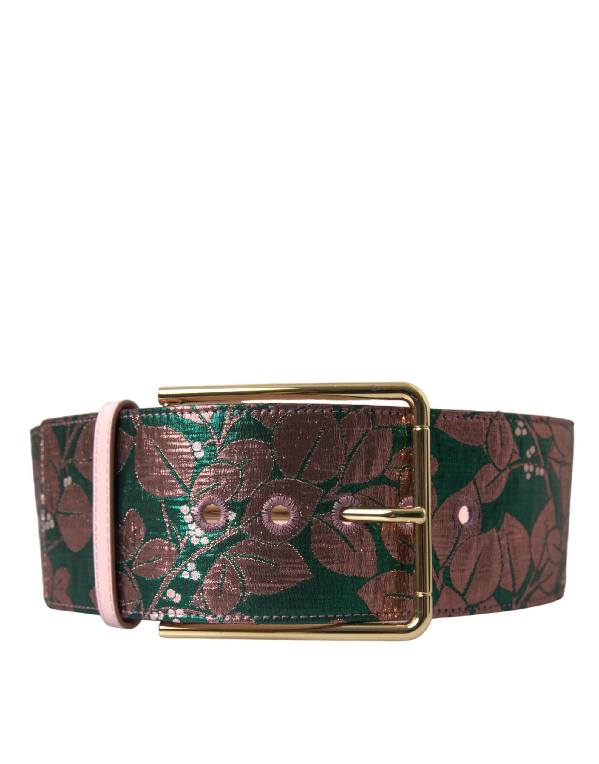 Multicolor Floral Jacquard Lurex Gold Buckle Belt - ventzia