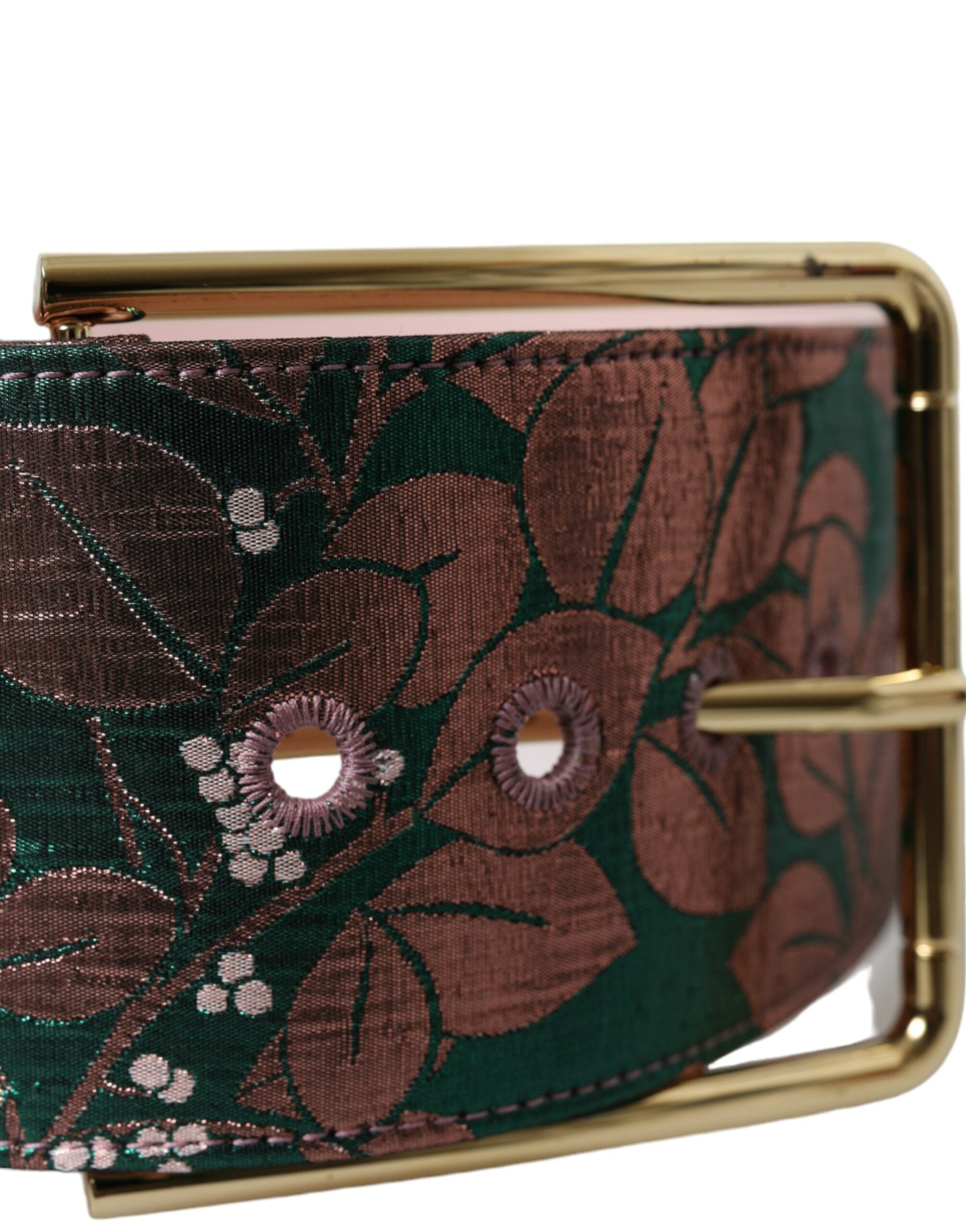 Multicolor Floral Jacquard Lurex Gold Buckle Belt - ventzia
