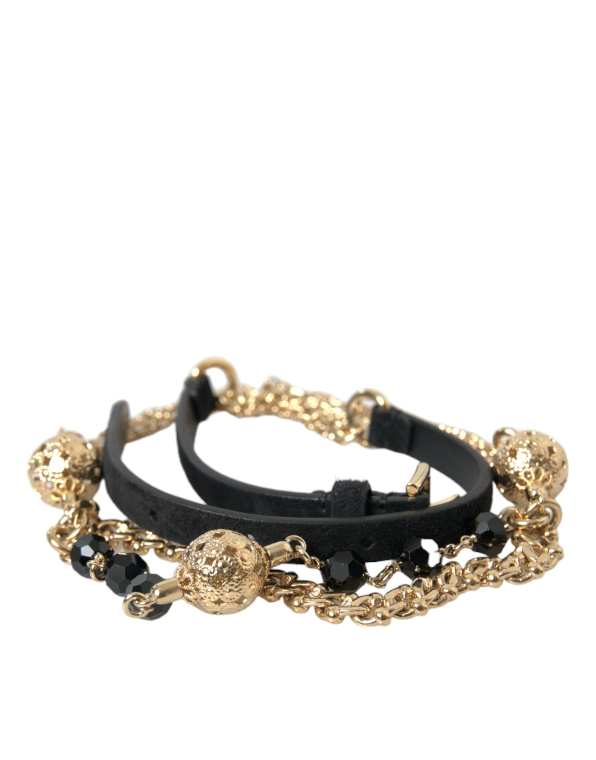 Black Suede Gold Chain Crystal Waist Belt - ventzia