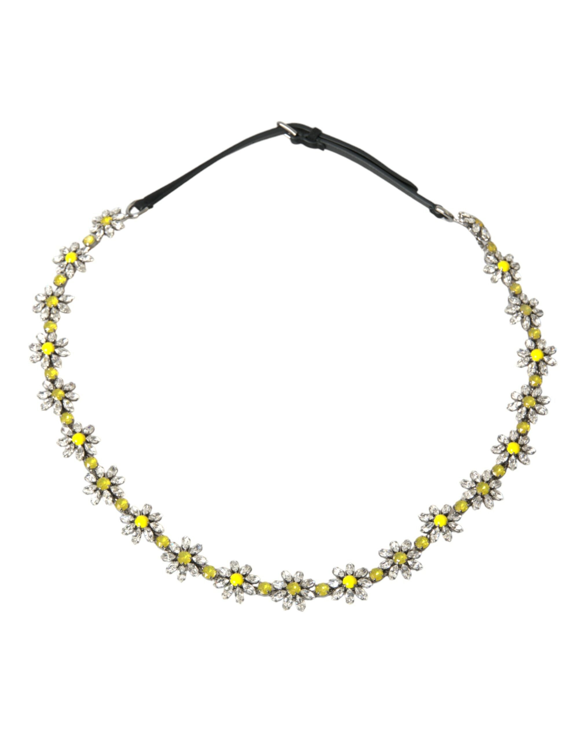 Black Daisy Crystal Dauphine Waist Belt - ventzia