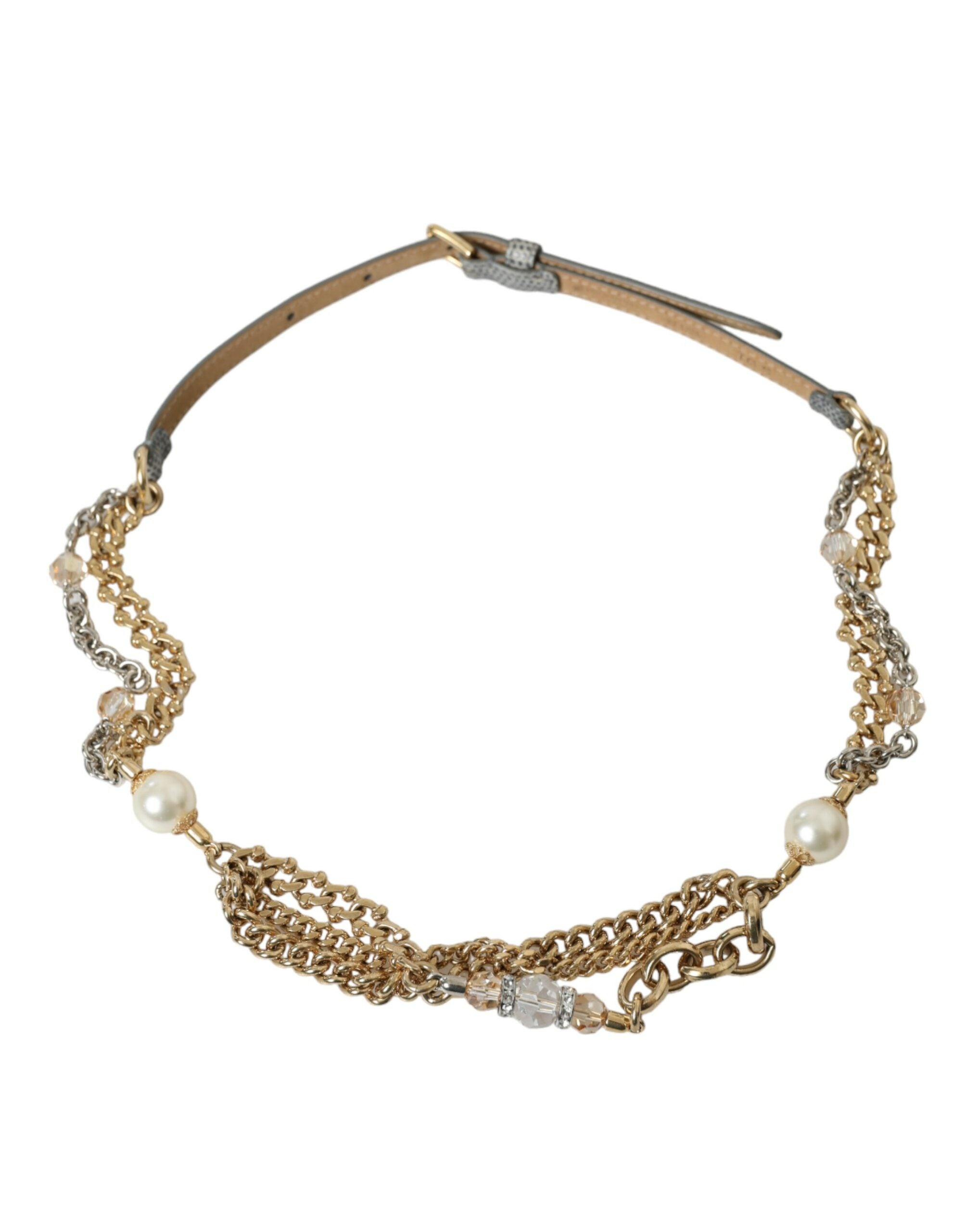 Blue Braided Gold Brass Chain Waist Belt - ventzia