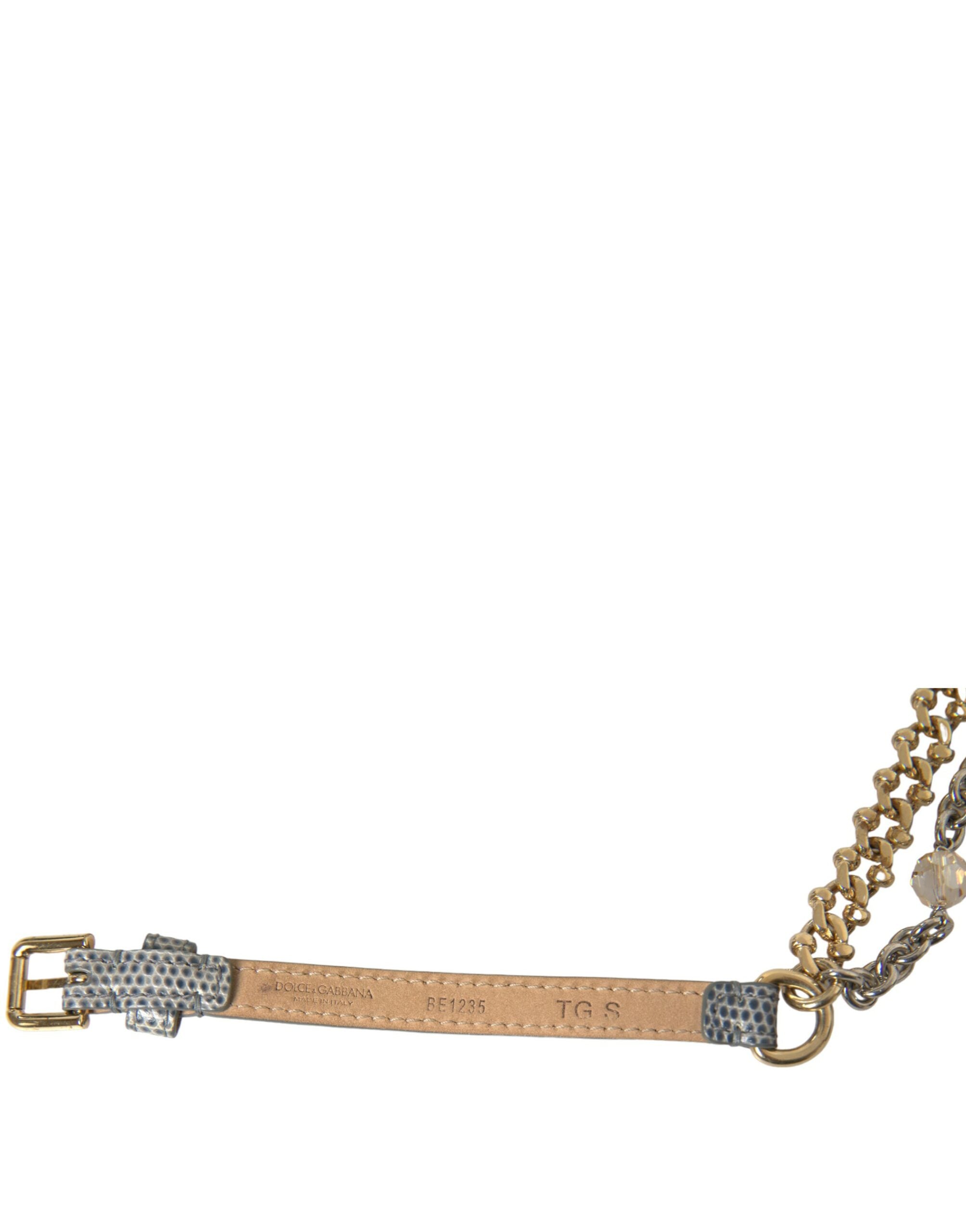 Blue Braided Gold Brass Chain Waist Belt - ventzia