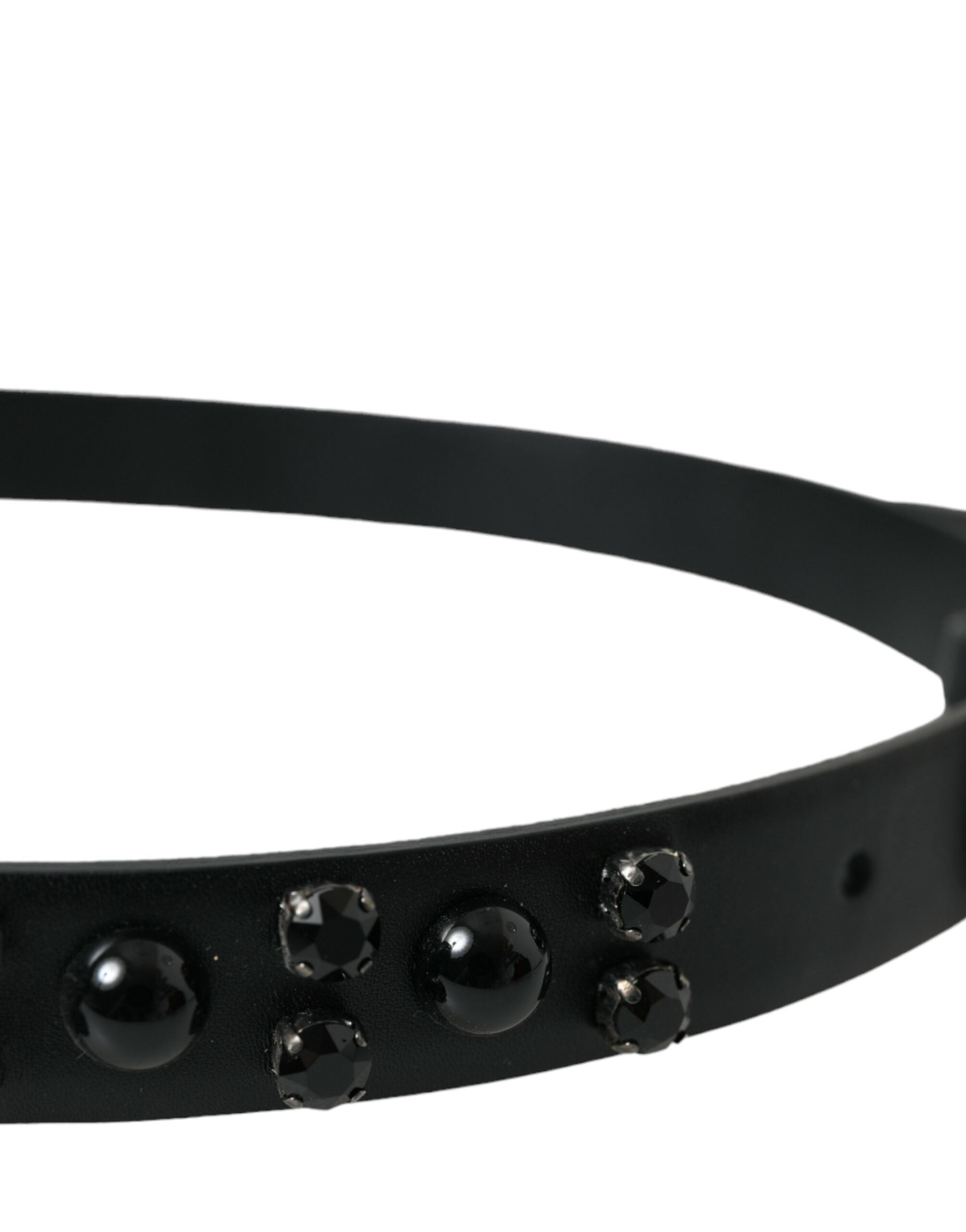 Black Embellished Leather Engraved Buckle Belt - ventzia