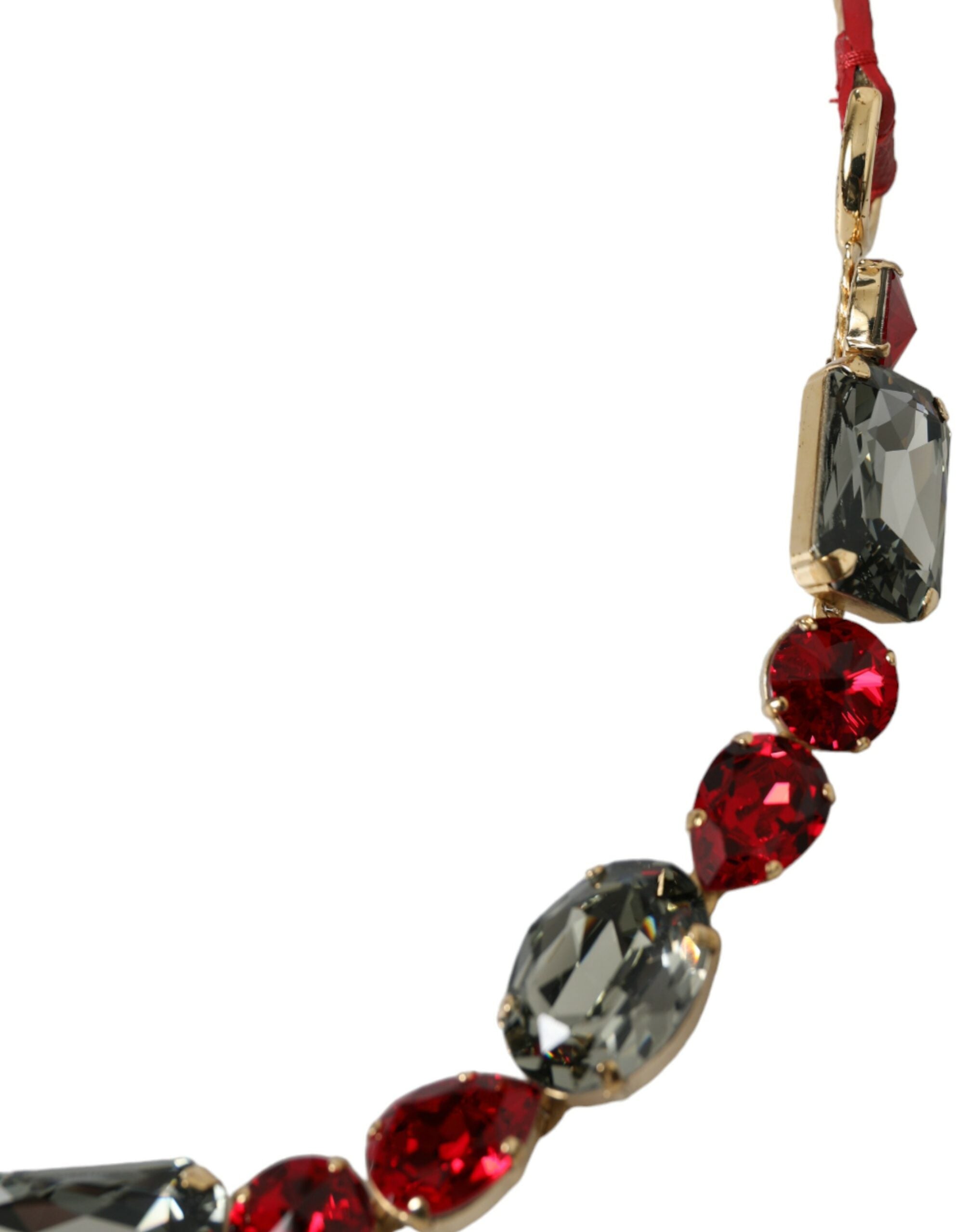 Red Leather Crystal Chain Waist Belt - ventzia