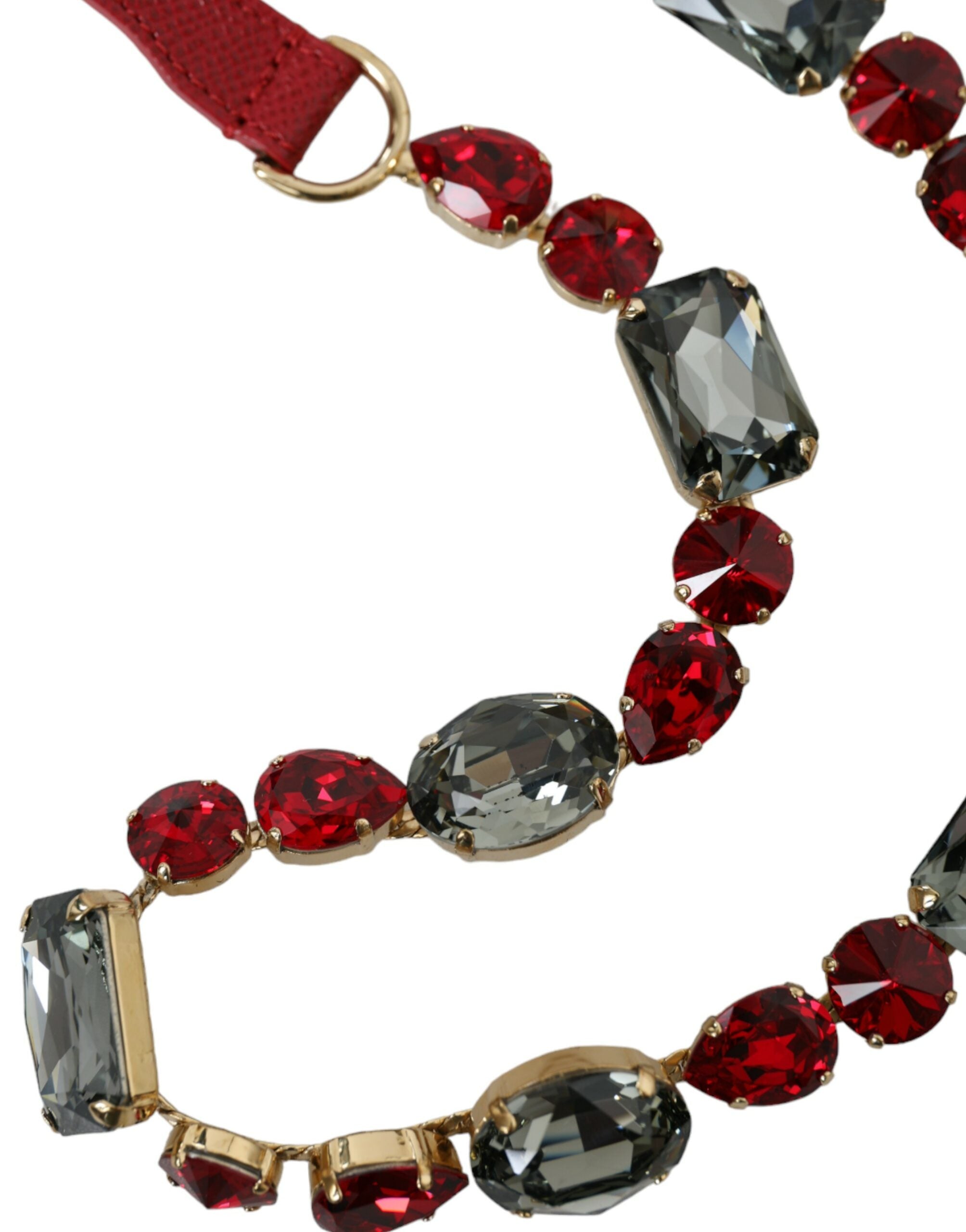 Red Leather Crystal Chain Waist Belt - ventzia