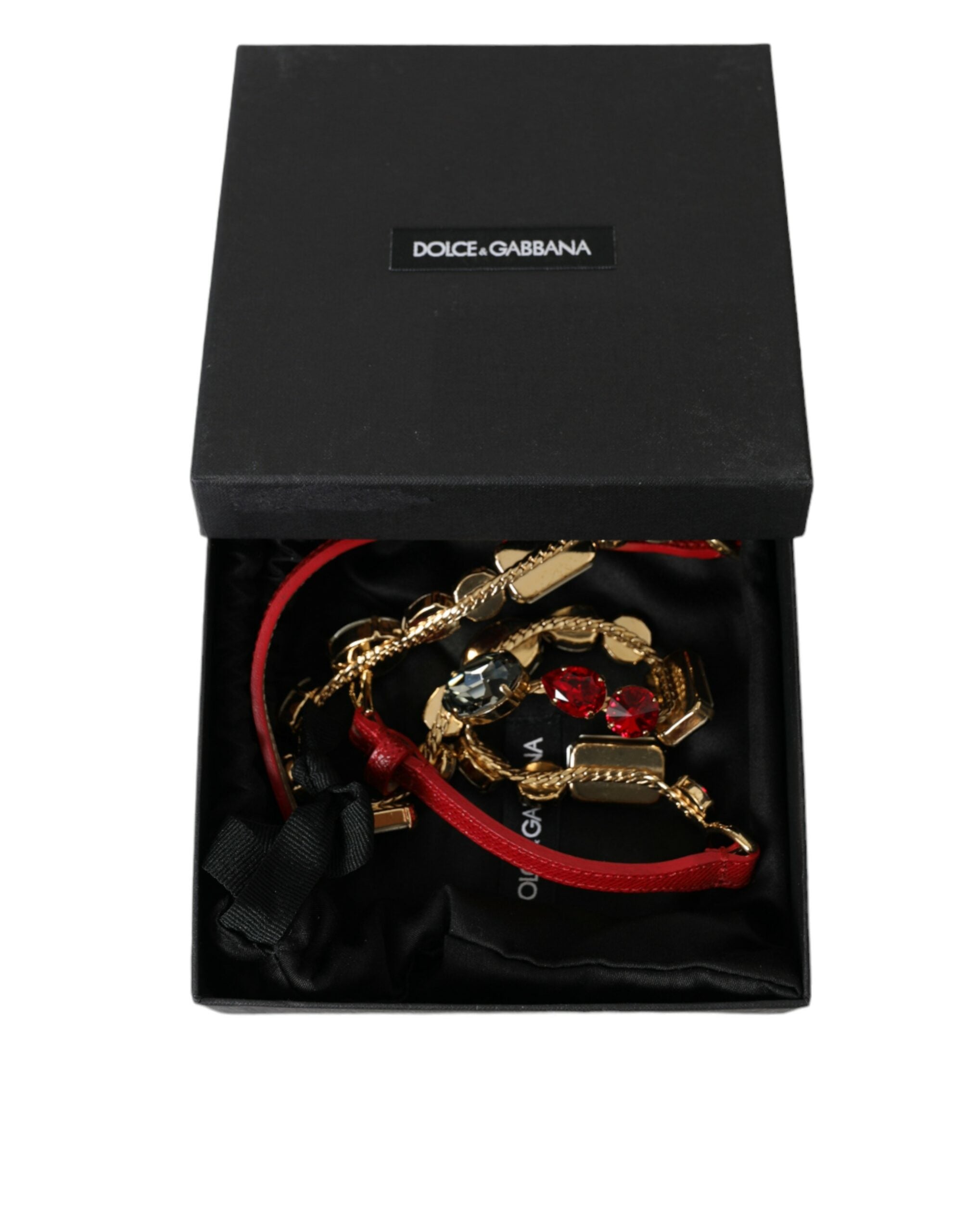 Red Leather Crystal Chain Waist Belt - ventzia