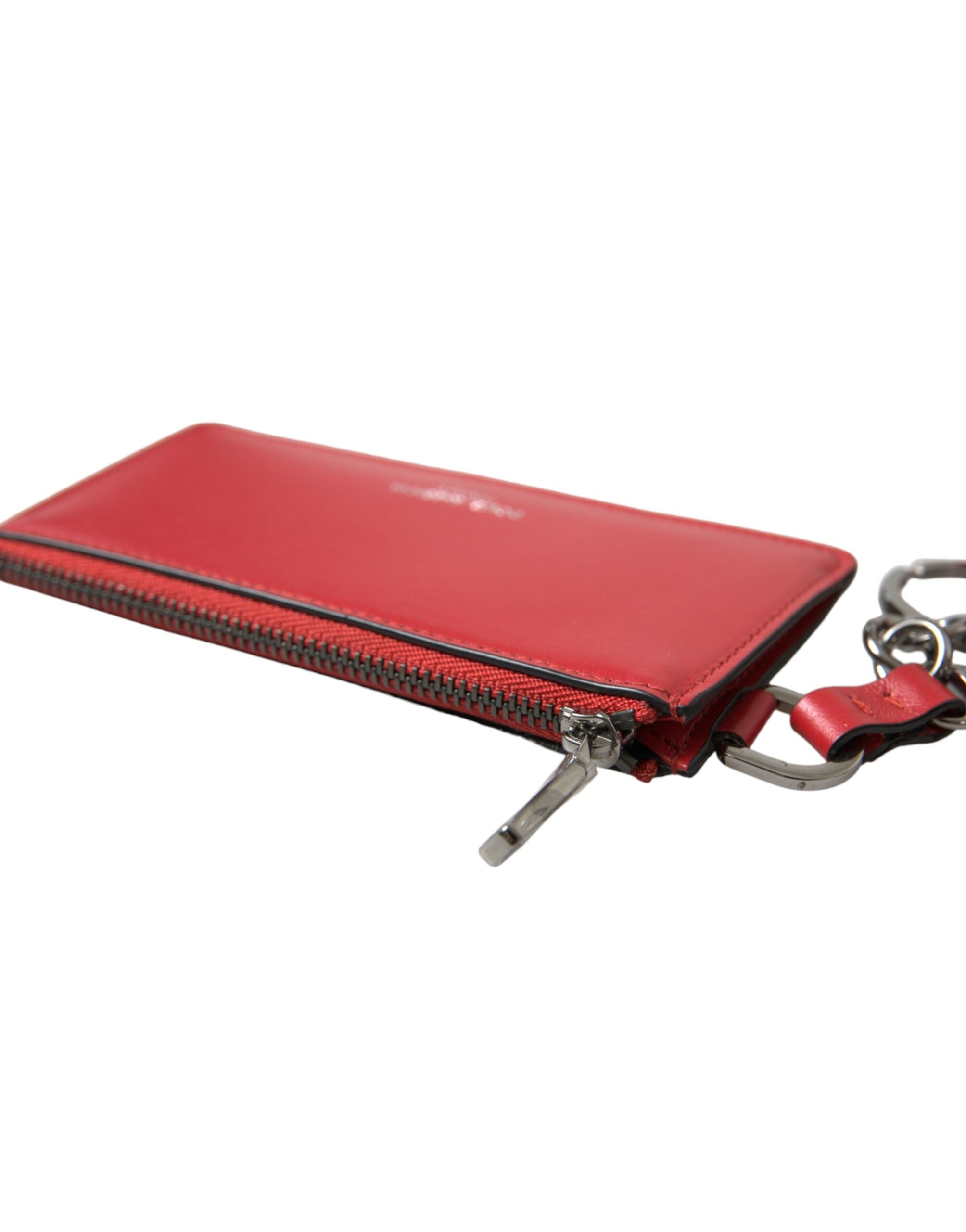 Red Leather Silver Metal Logo Strap Pouch Airpods Case - ventzia