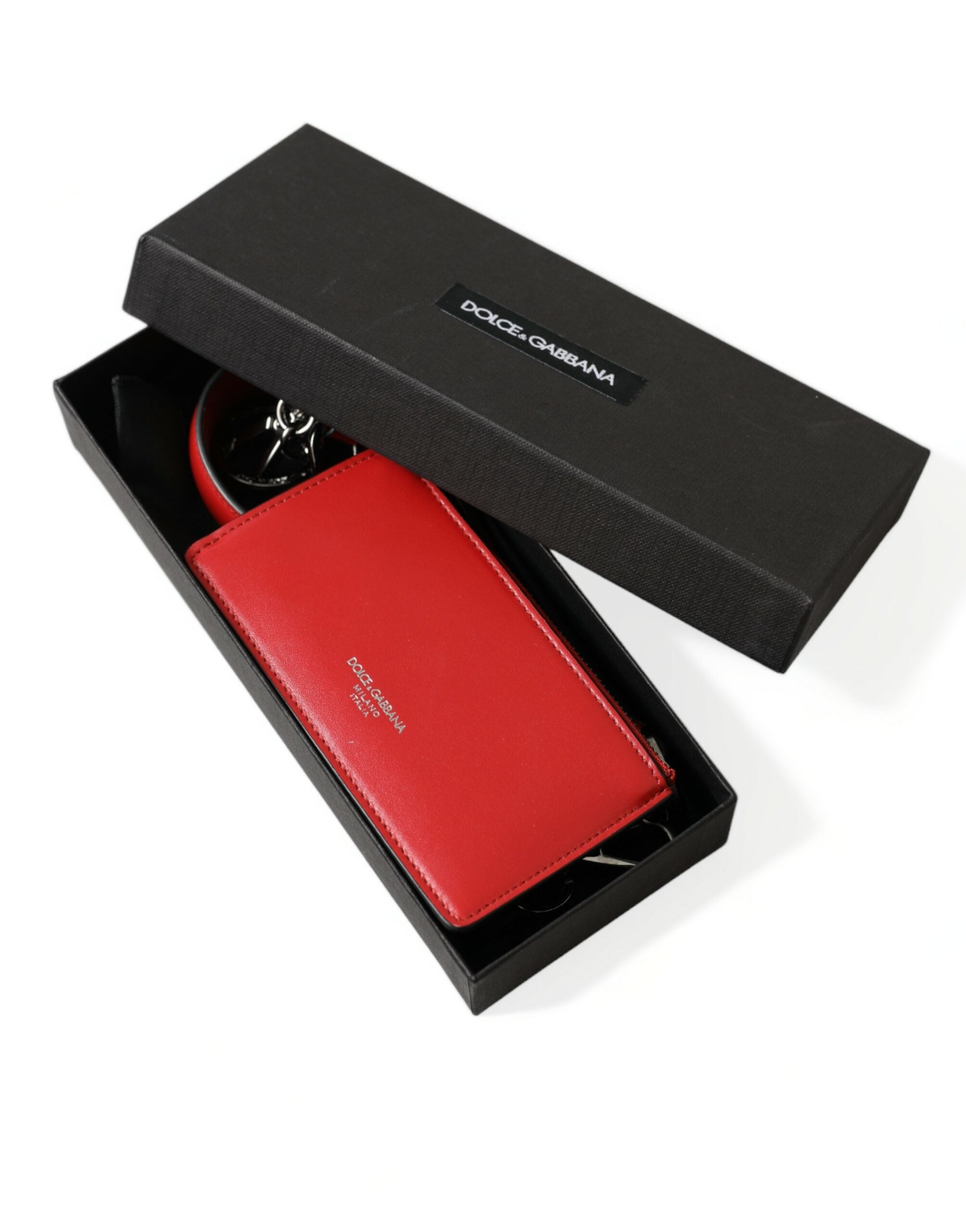 Red Leather Silver Metal Logo Strap Pouch Airpods Case - ventzia
