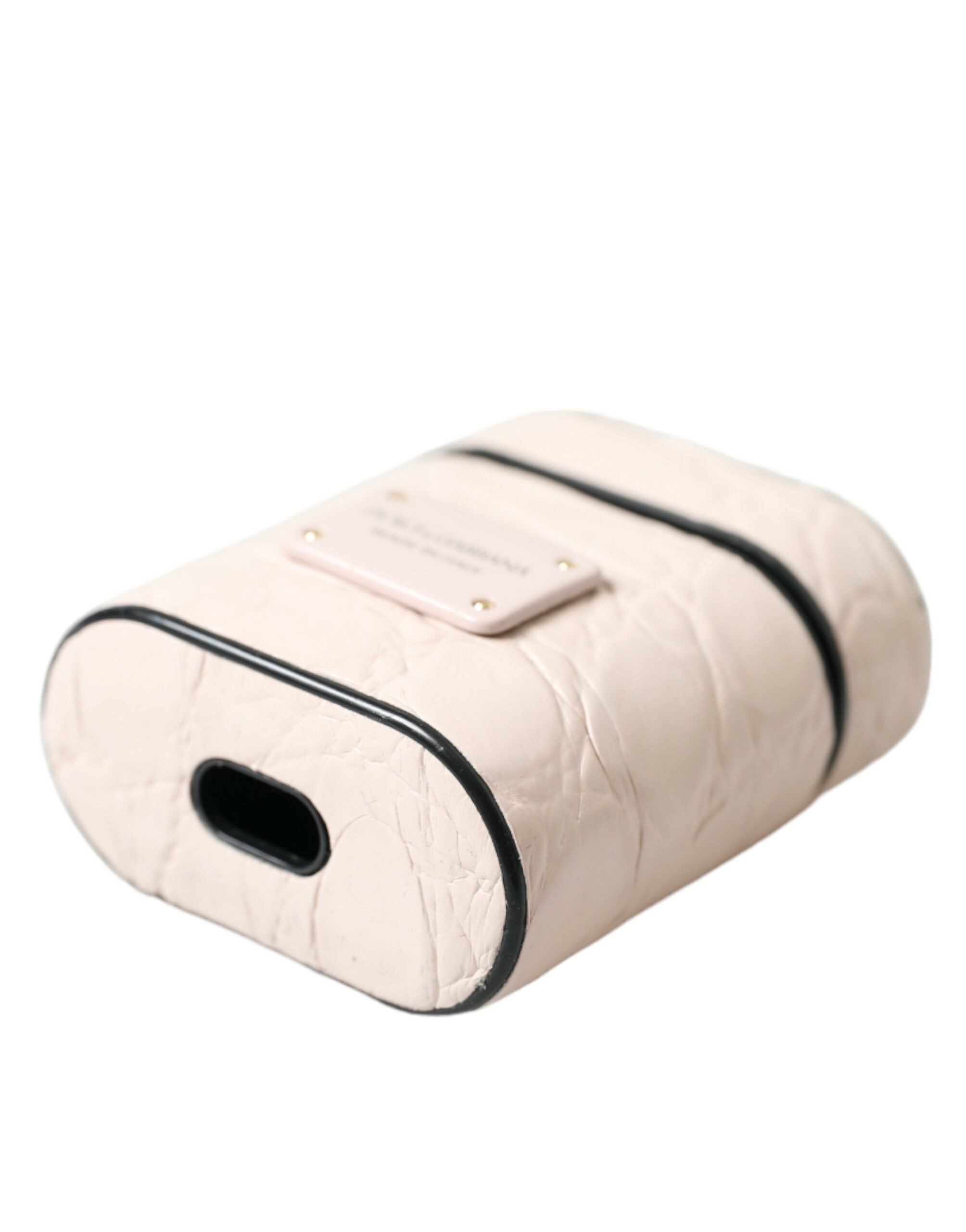 Light Pink Calf Leather Metal Logo Plaque Airpods Case - ventzia