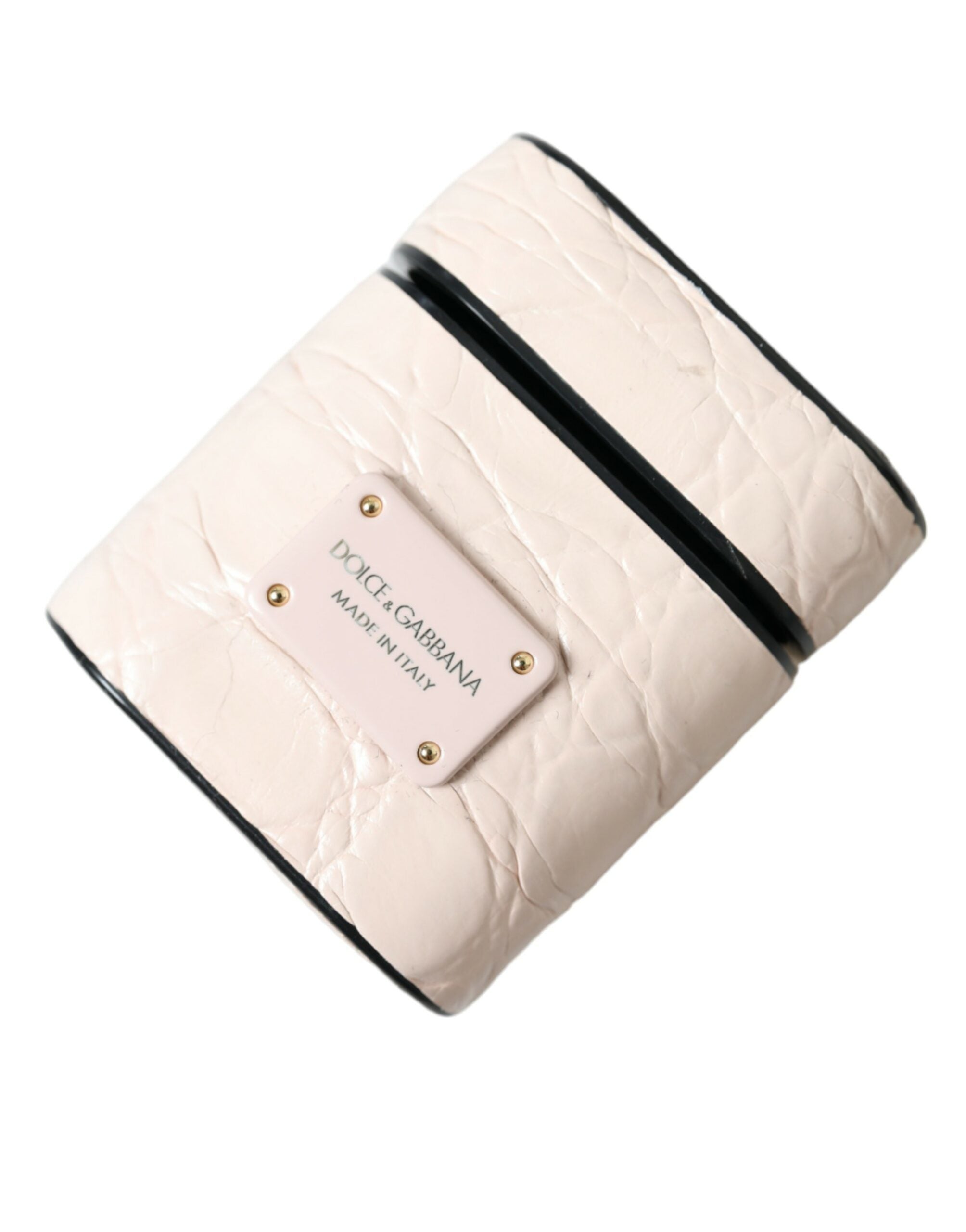 Light Pink Calf Leather Metal Logo Plaque Airpods Case - ventzia