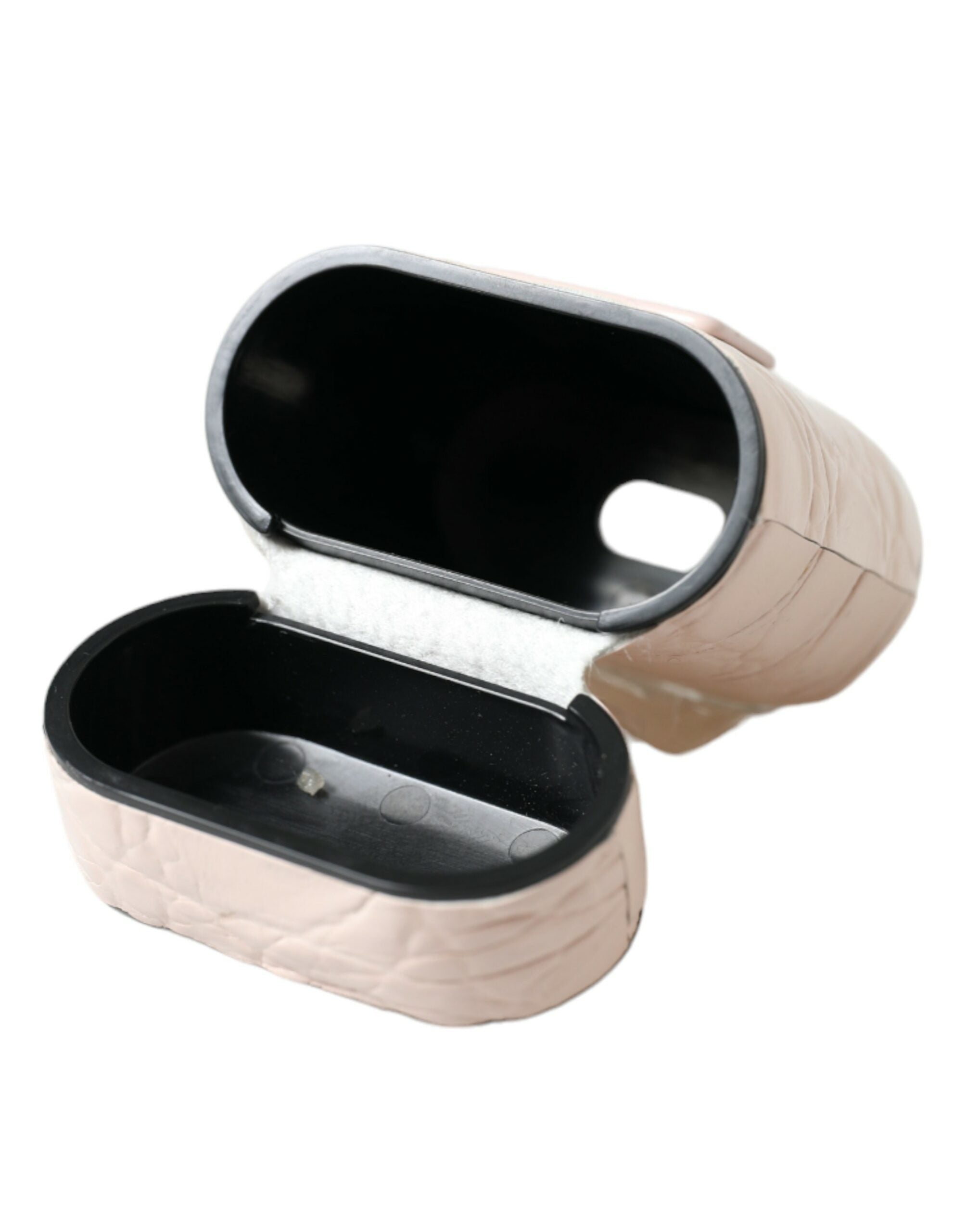Light Pink Calf Leather Metal Logo Plaque Airpods Case - ventzia