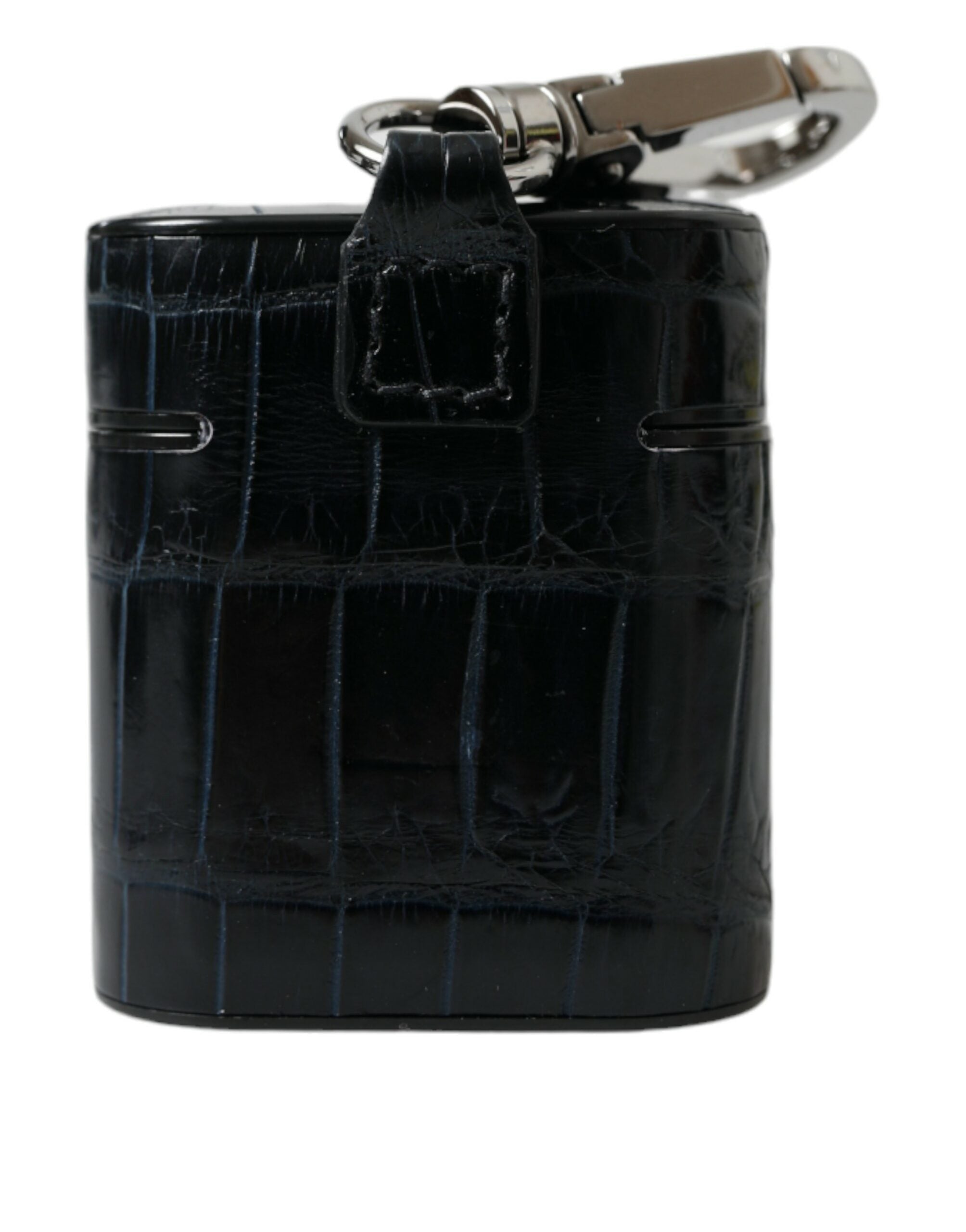 Black Crocodile Leather Silver Metal Logo Airpods Case - ventzia