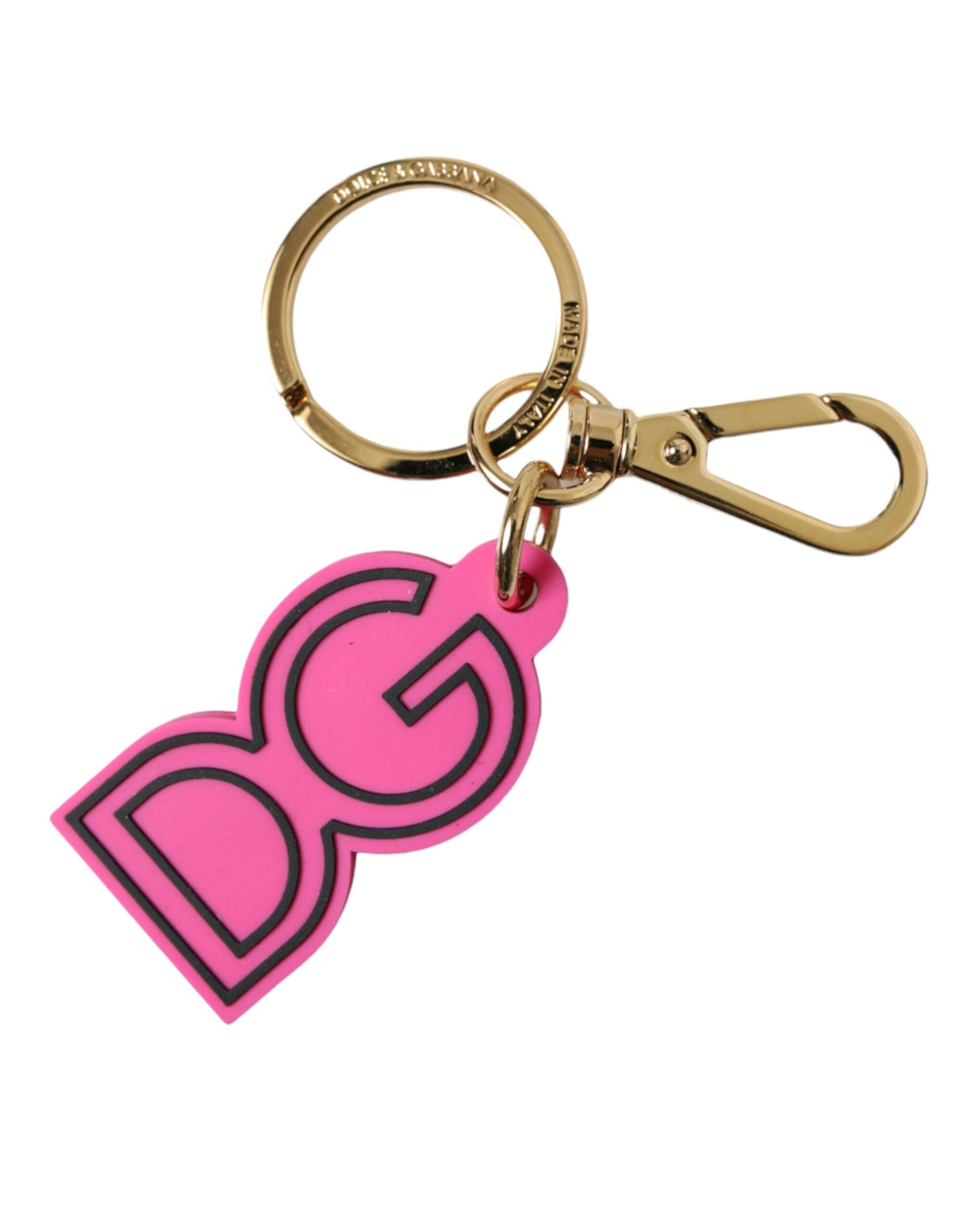 Pink Rubber Gold Tone Metal DG Logo Keyring Keychain - ventzia