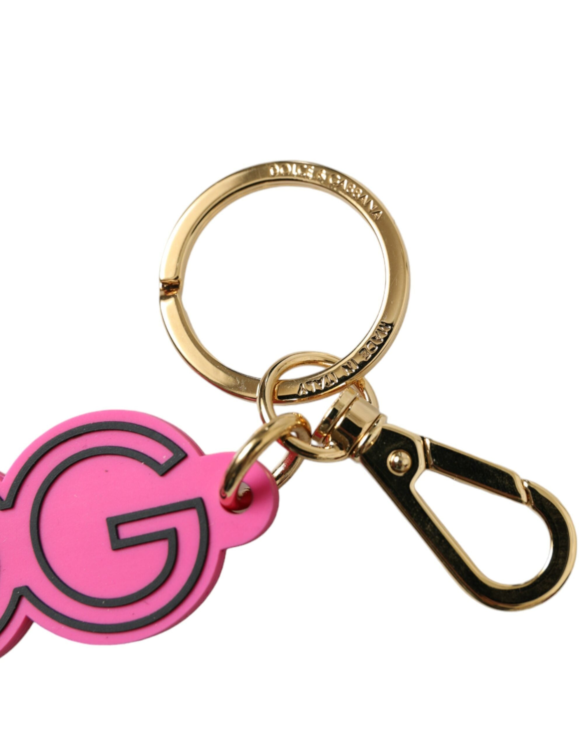 Pink Rubber Gold Tone Metal DG Logo Keyring Keychain - ventzia