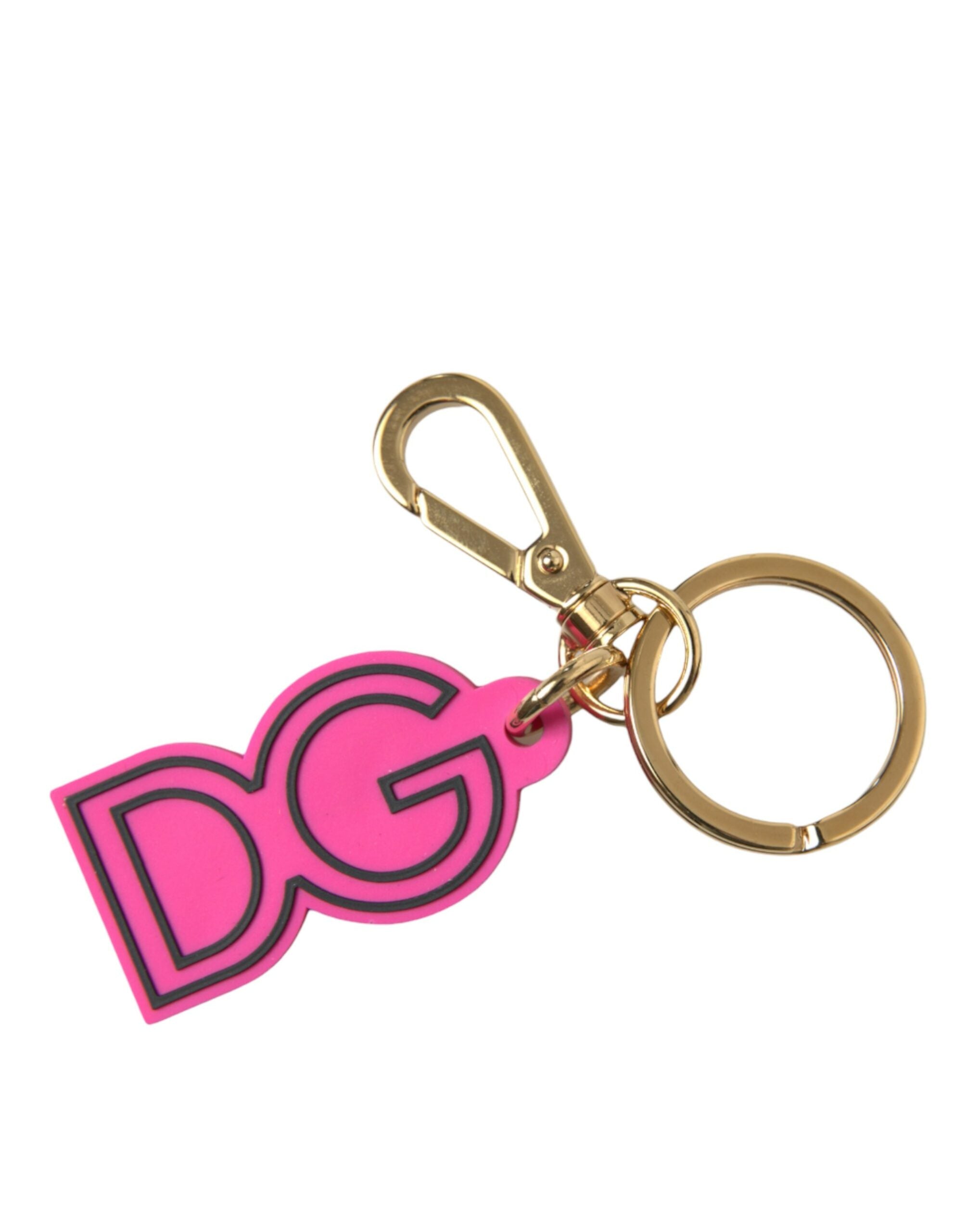 Pink Rubber Gold Tone Metal DG Logo Keyring Keychain - ventzia