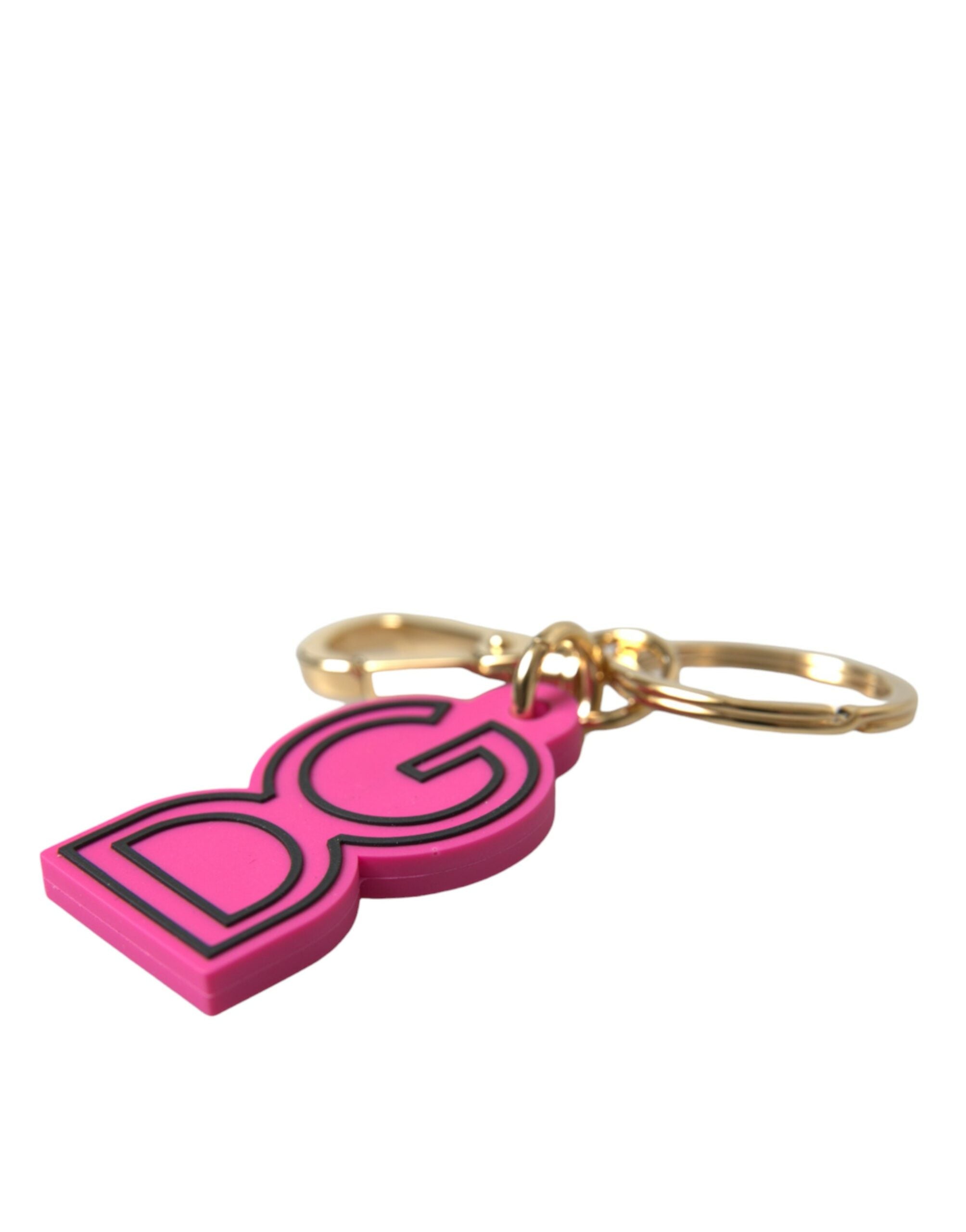 Pink Rubber Gold Tone Metal DG Logo Keyring Keychain - ventzia