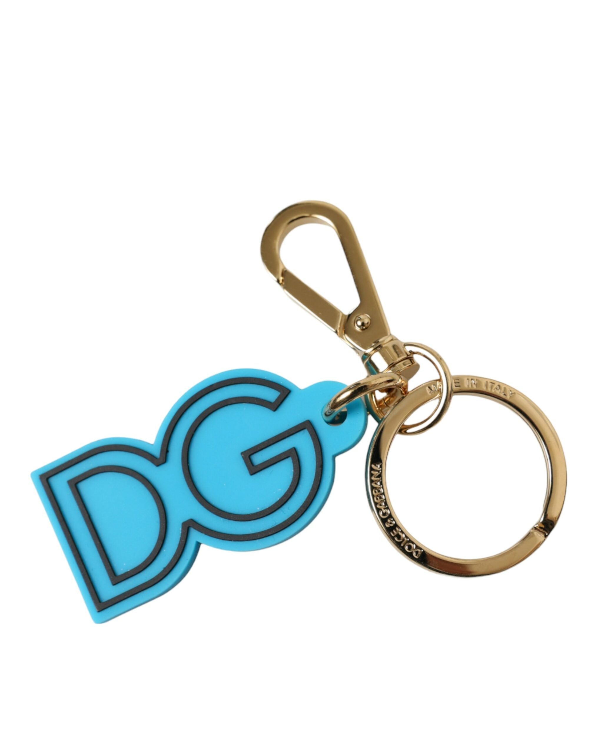 Blue Rubber Gold Tone Metal DG Logo Keyring Keychain - ventzia