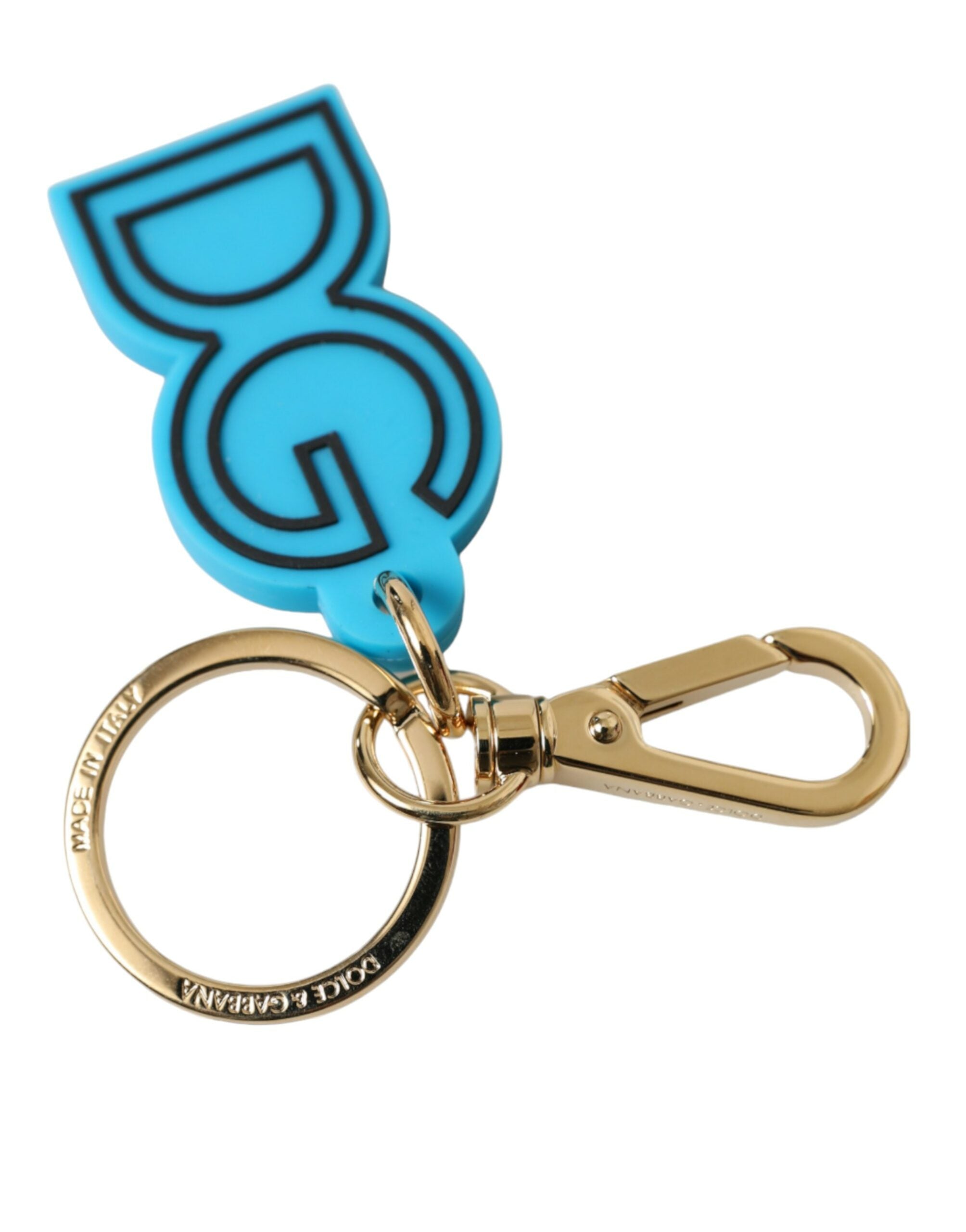 Blue Rubber Gold Tone Metal DG Logo Keyring Keychain - ventzia