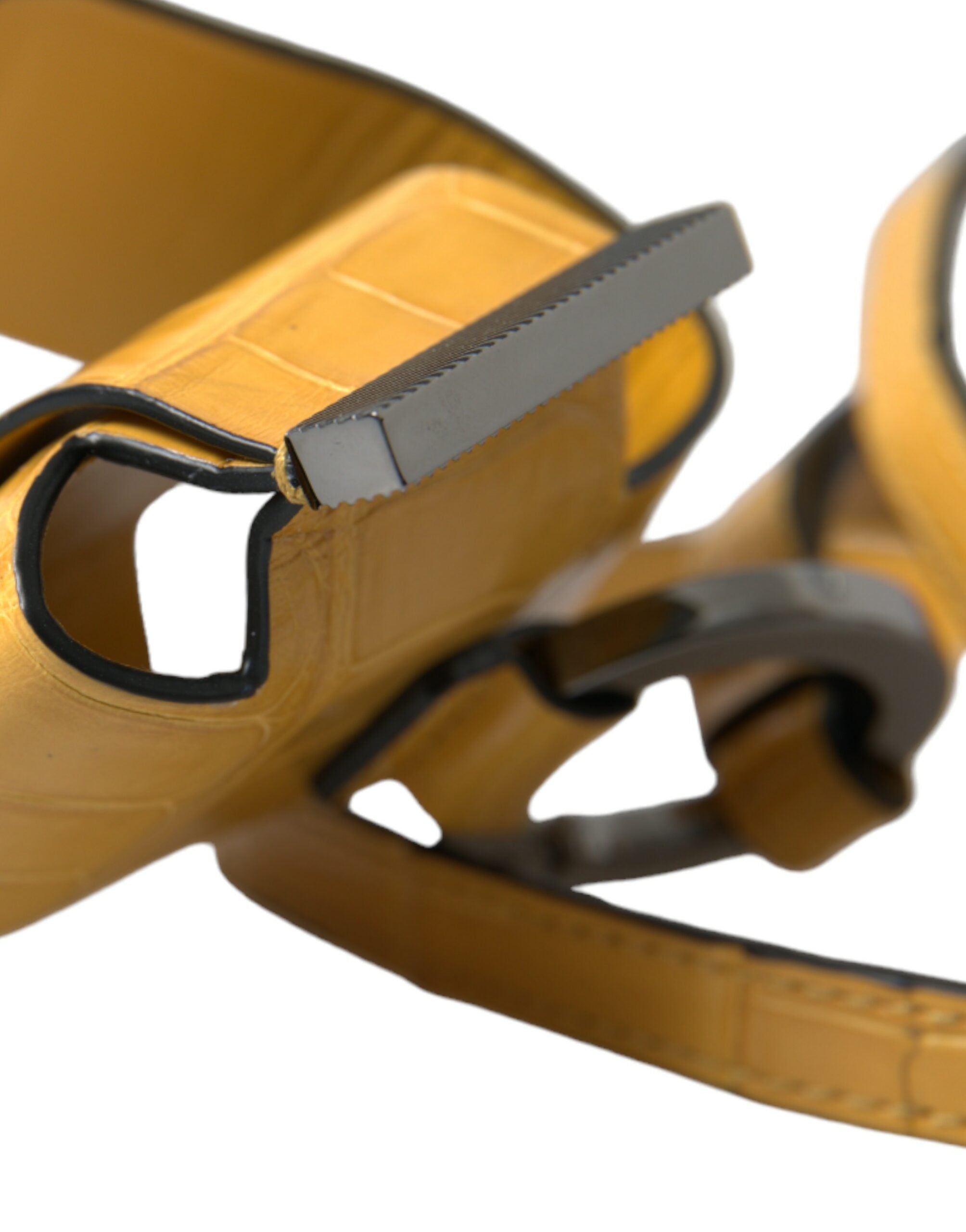 Yellow Crocodile Leather Logo Print Lanyard Keychain - ventzia