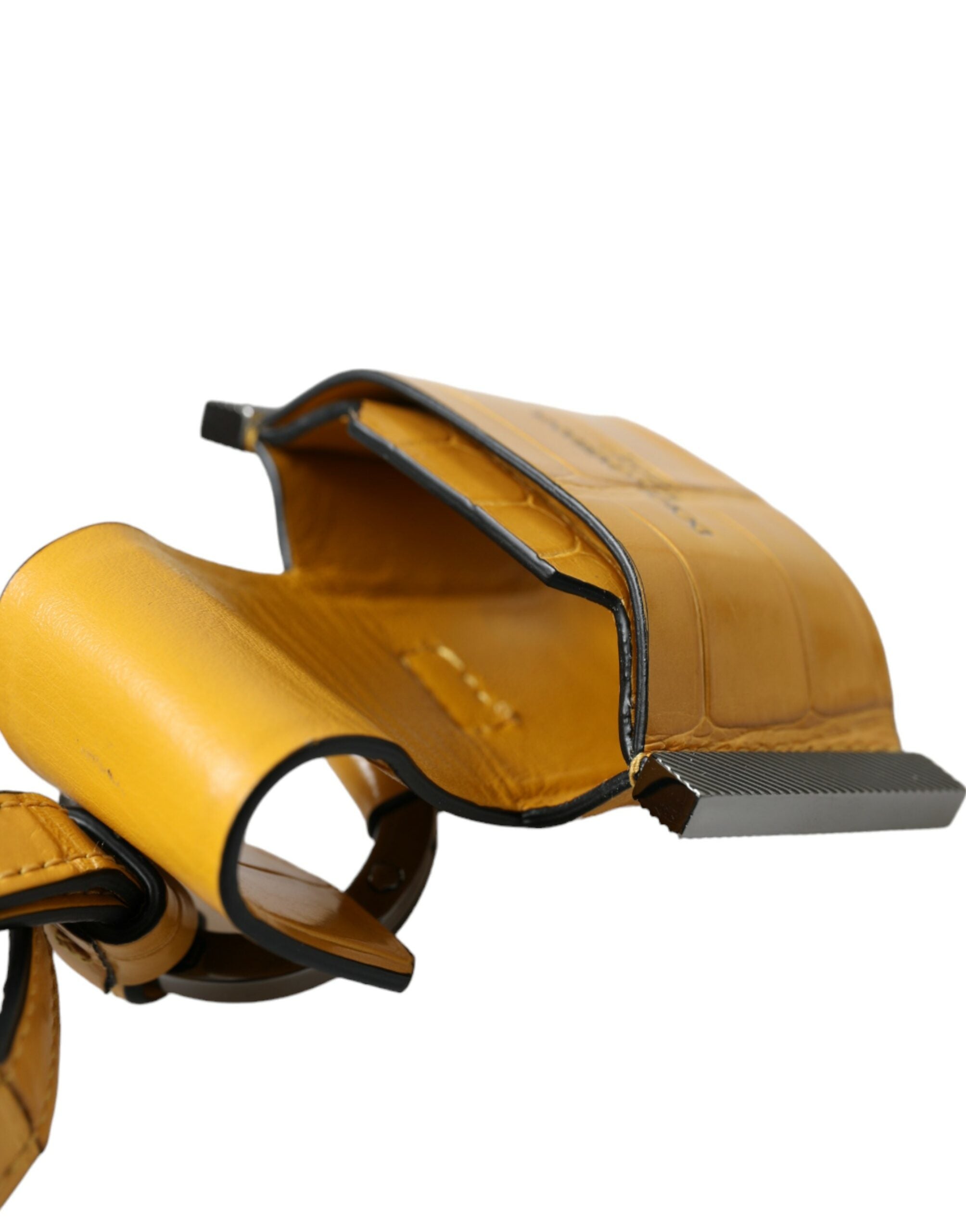 Yellow Crocodile Leather Logo Print Lanyard Keychain - ventzia