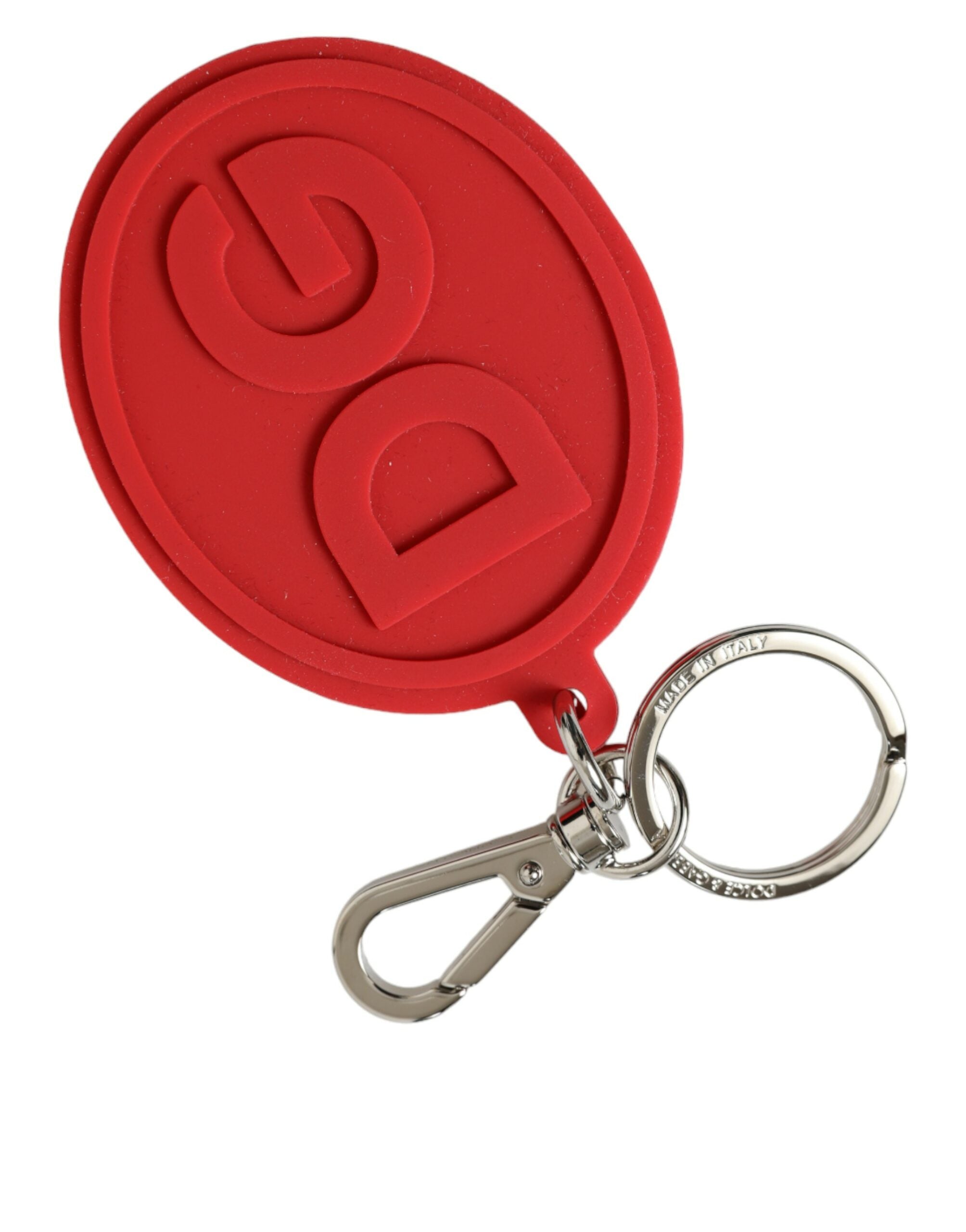 Red Rubber DG Logo Silver Brass Metal Keyring Keychain - ventzia