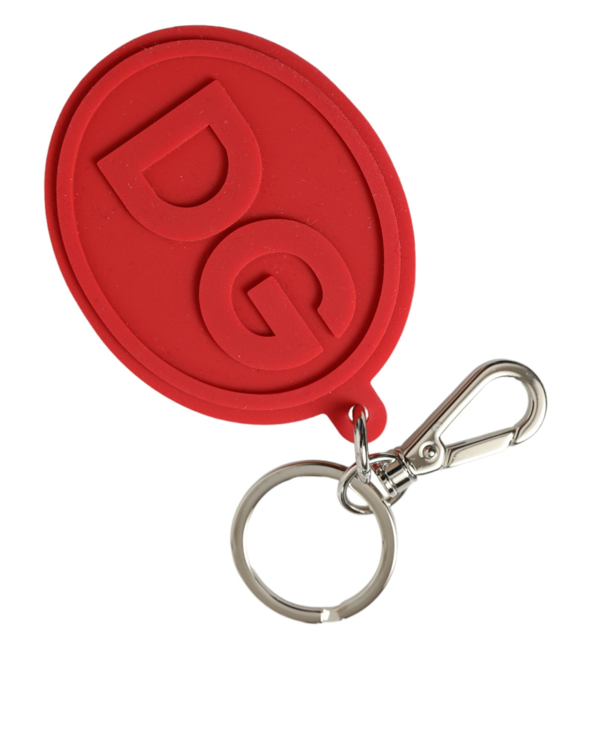 Red Rubber DG Logo Silver Brass Metal Keyring Keychain - ventzia