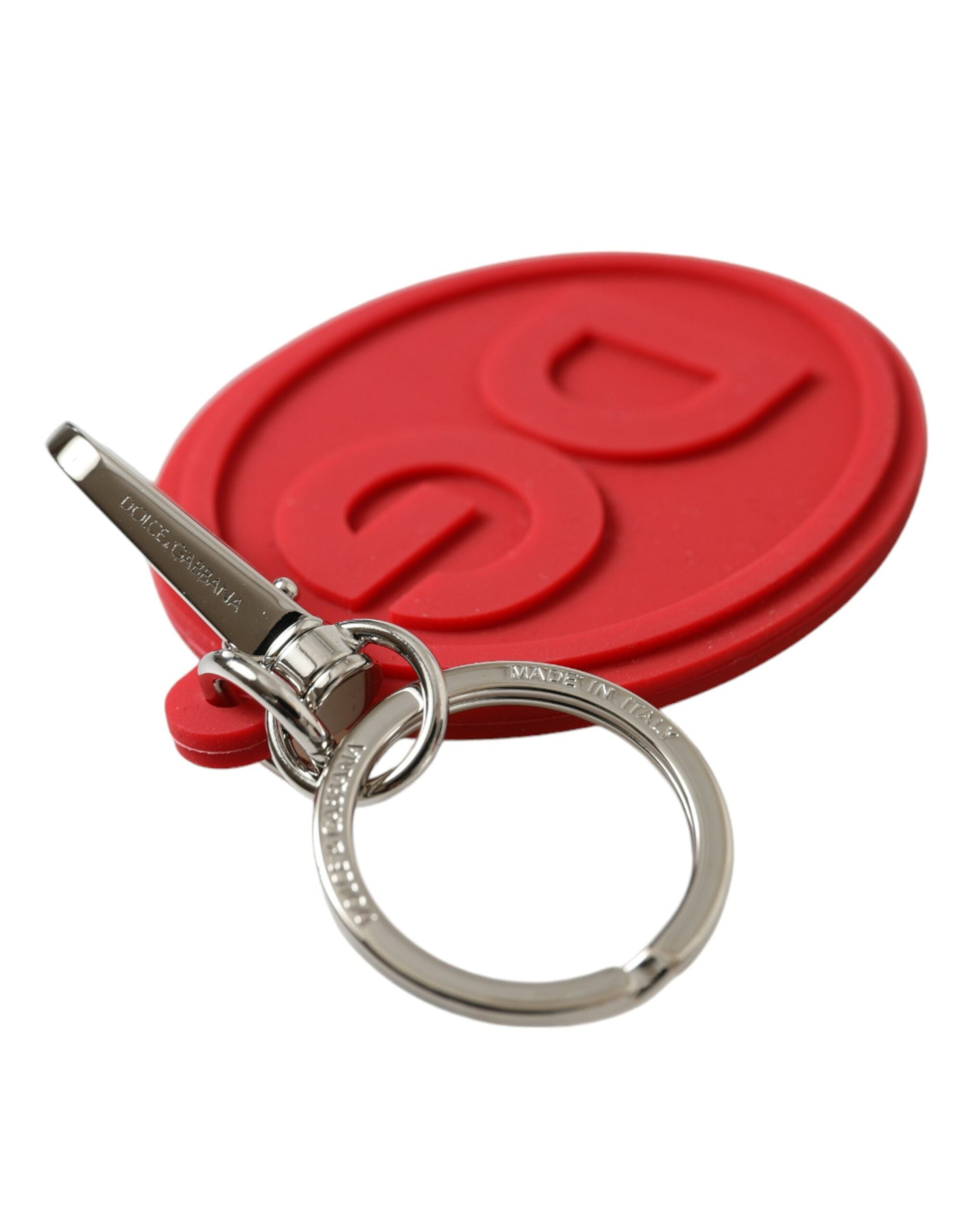 Red Rubber DG Logo Silver Brass Metal Keyring Keychain - ventzia