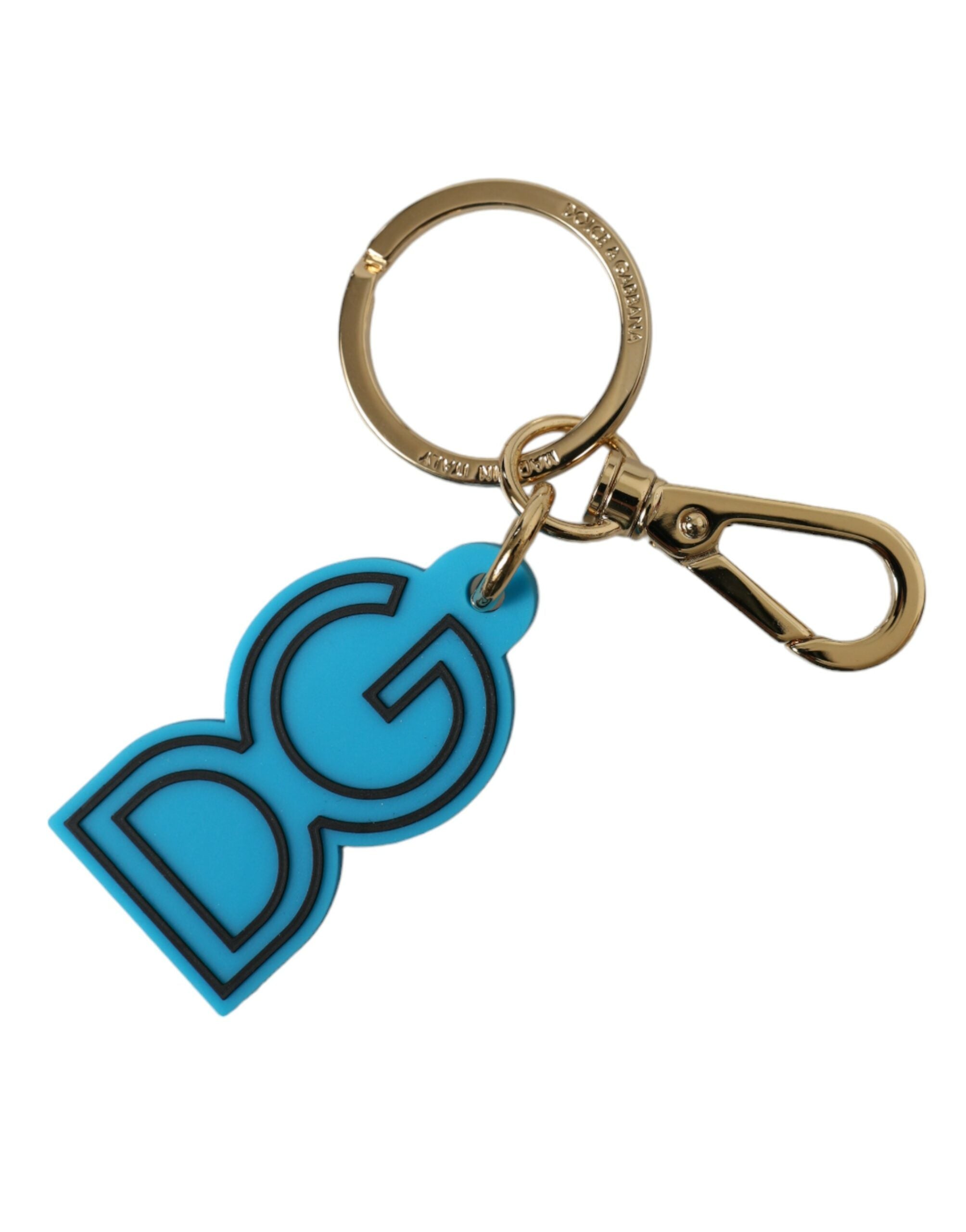 Blue Rubber Gold Tone Metal DG Logo Keyring Keychain - ventzia