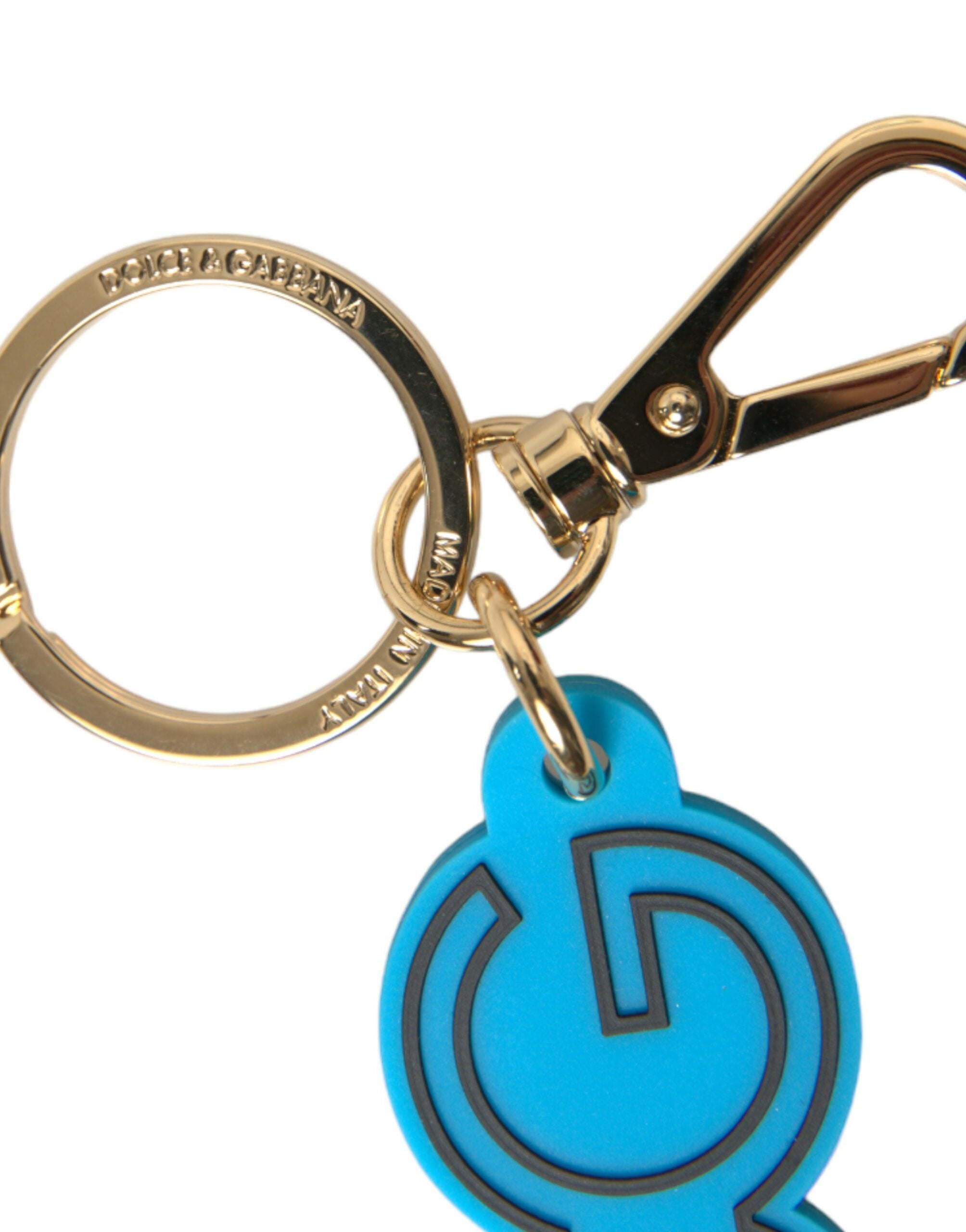 Blue Rubber Gold Tone Metal DG Logo Keyring Keychain - ventzia