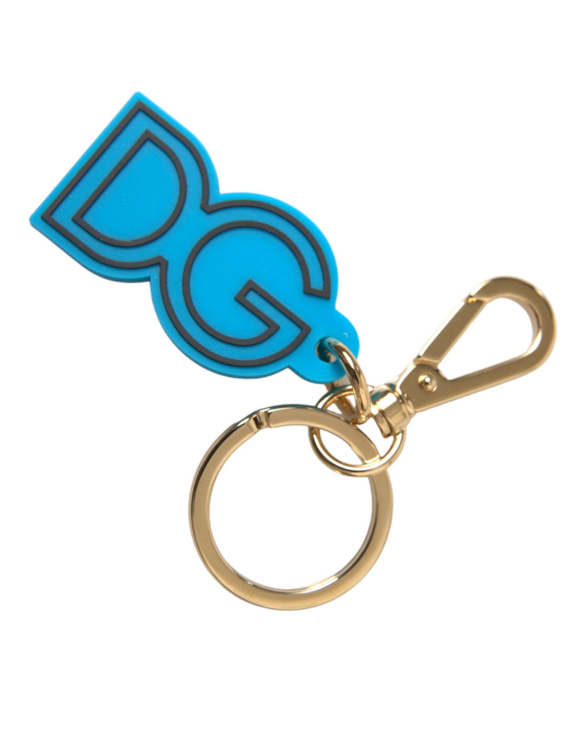 Blue Rubber Gold Tone Metal DG Logo Keyring Keychain - ventzia