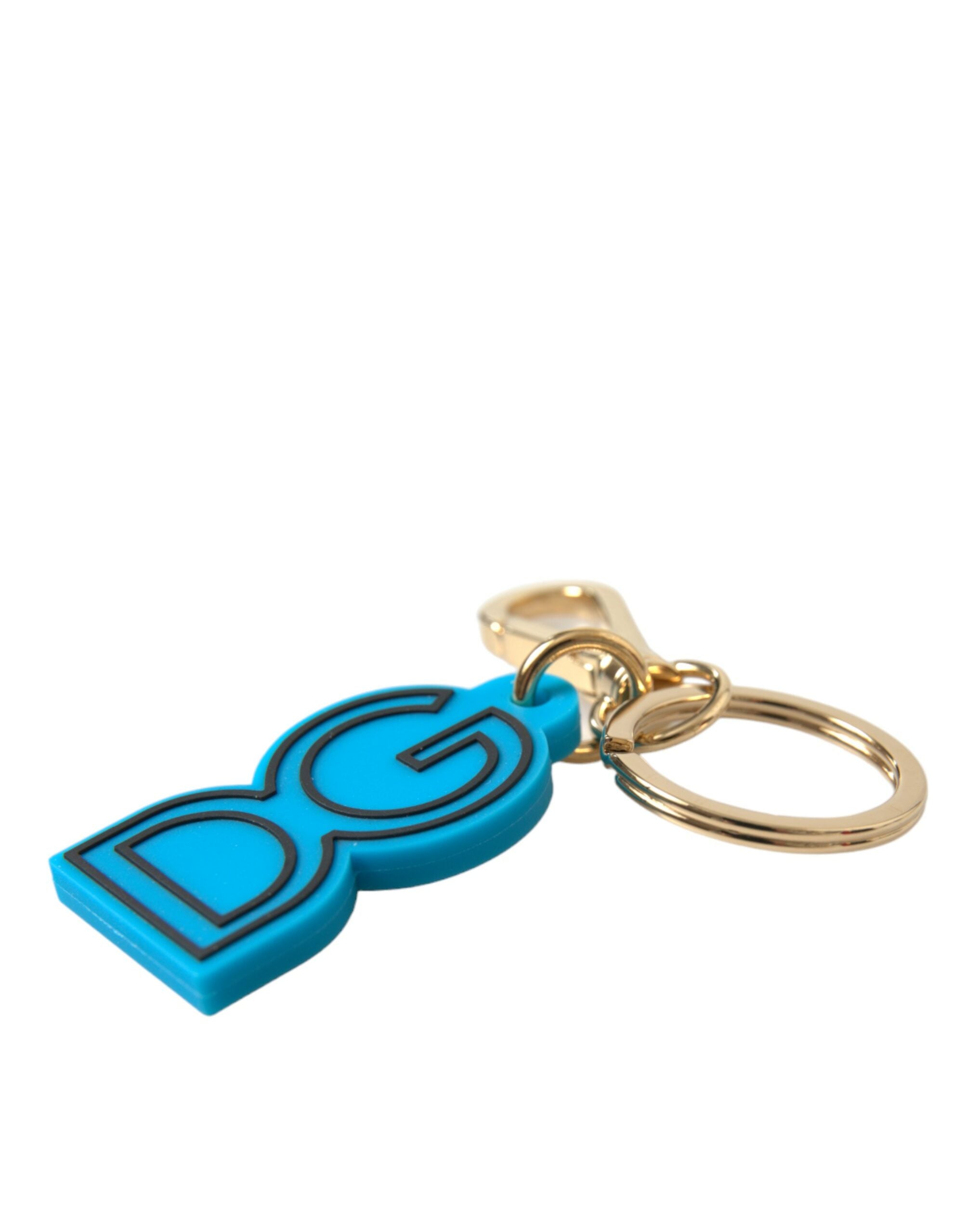 Blue Rubber Gold Tone Metal DG Logo Keyring Keychain - ventzia