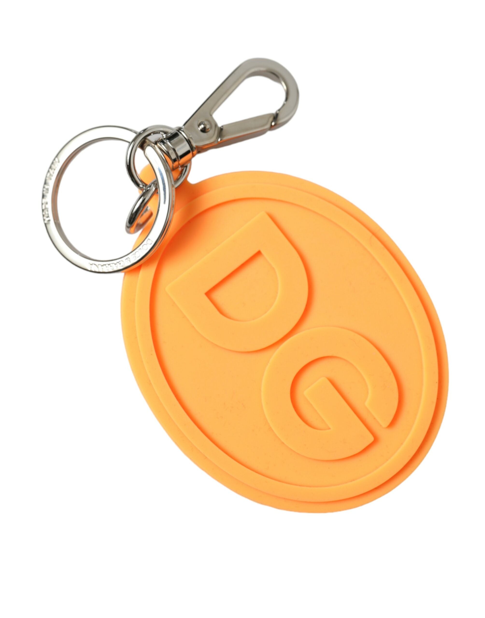 Orange Rubber DG Logo Silver Brass Metal Keyring Keychain - ventzia