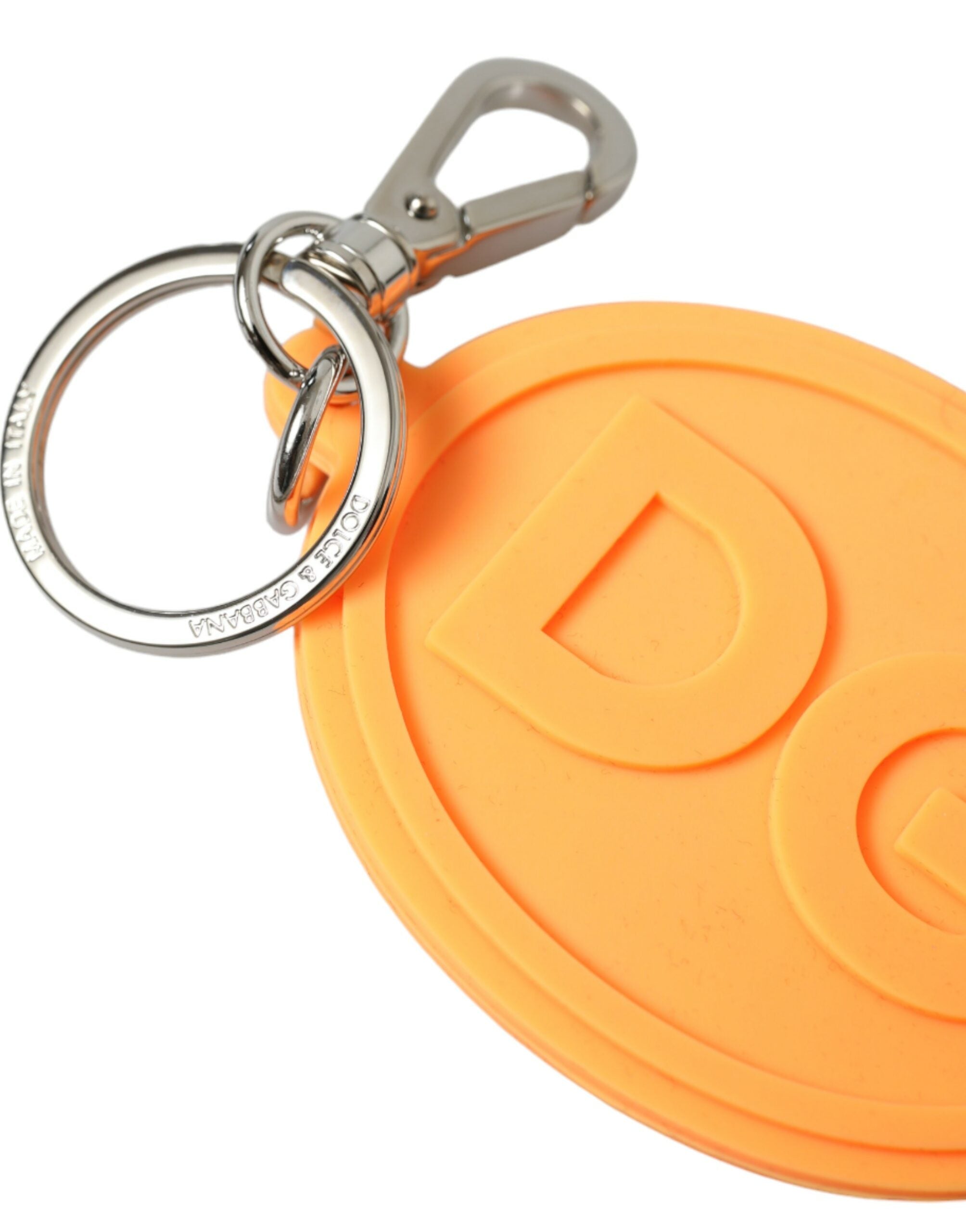 Orange Rubber DG Logo Silver Brass Metal Keyring Keychain - ventzia