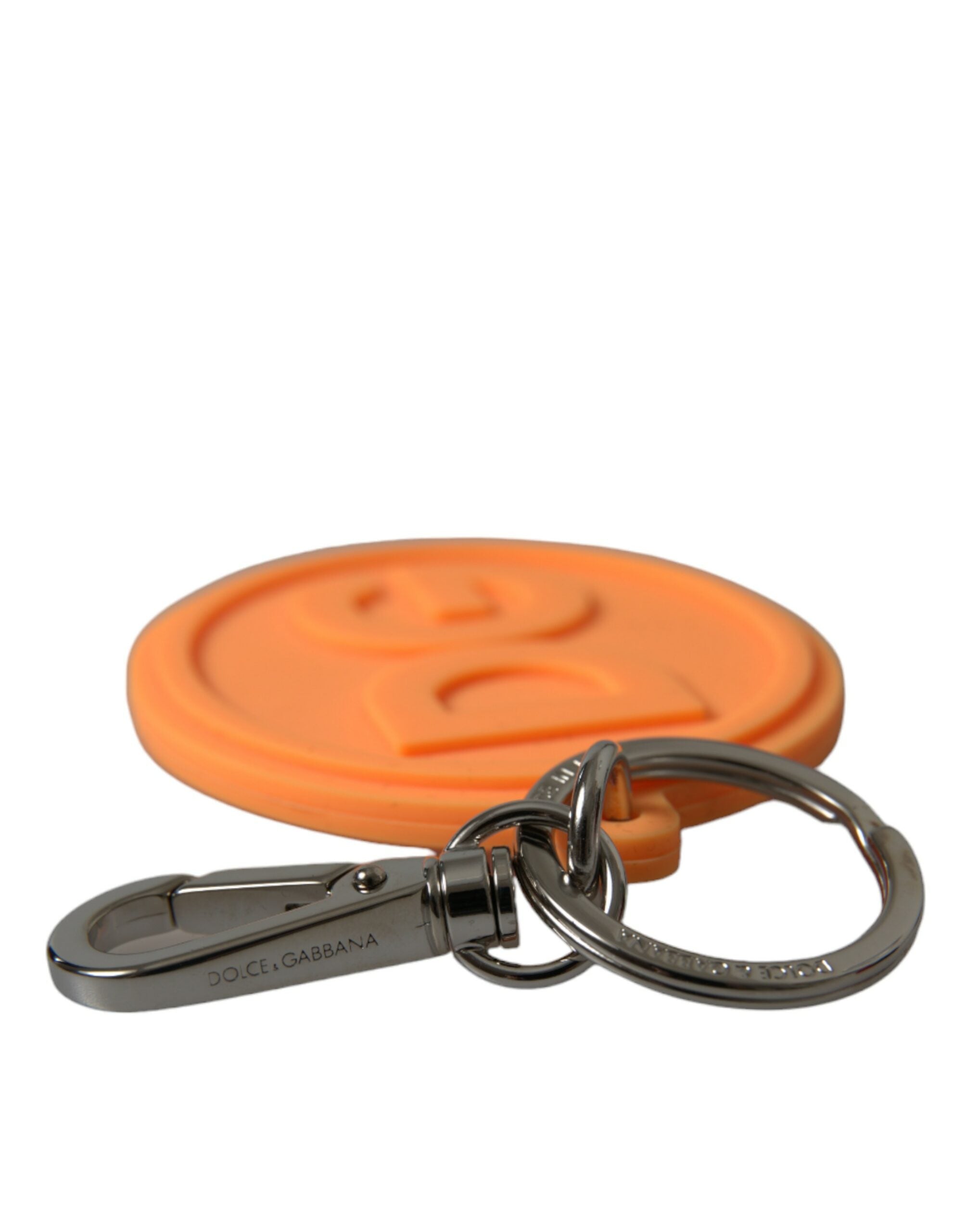 Orange Rubber DG Logo Silver Brass Metal Keyring Keychain - ventzia