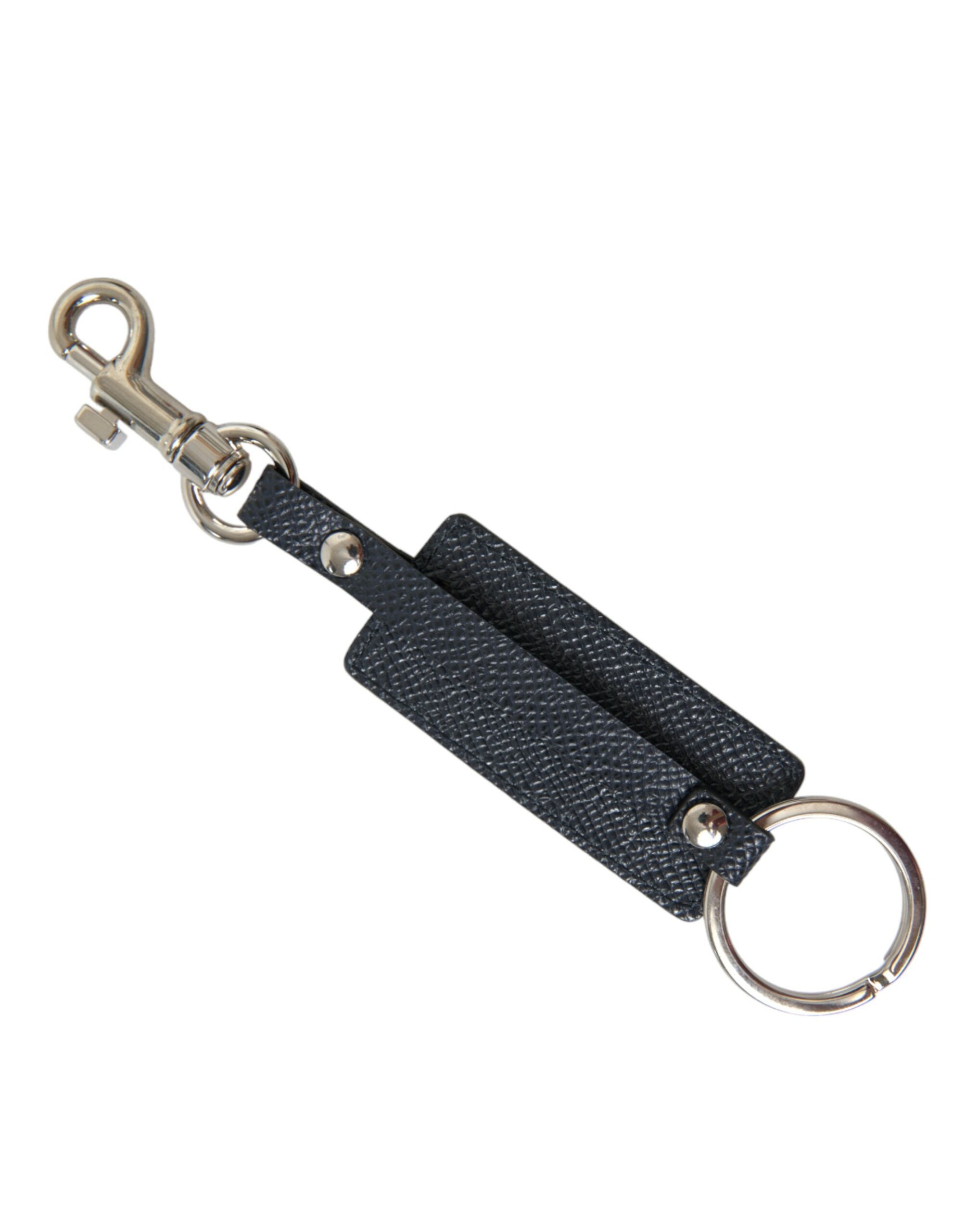 Black Calf Leather DG Logo Silver Brass Keyring Keychain - ventzia