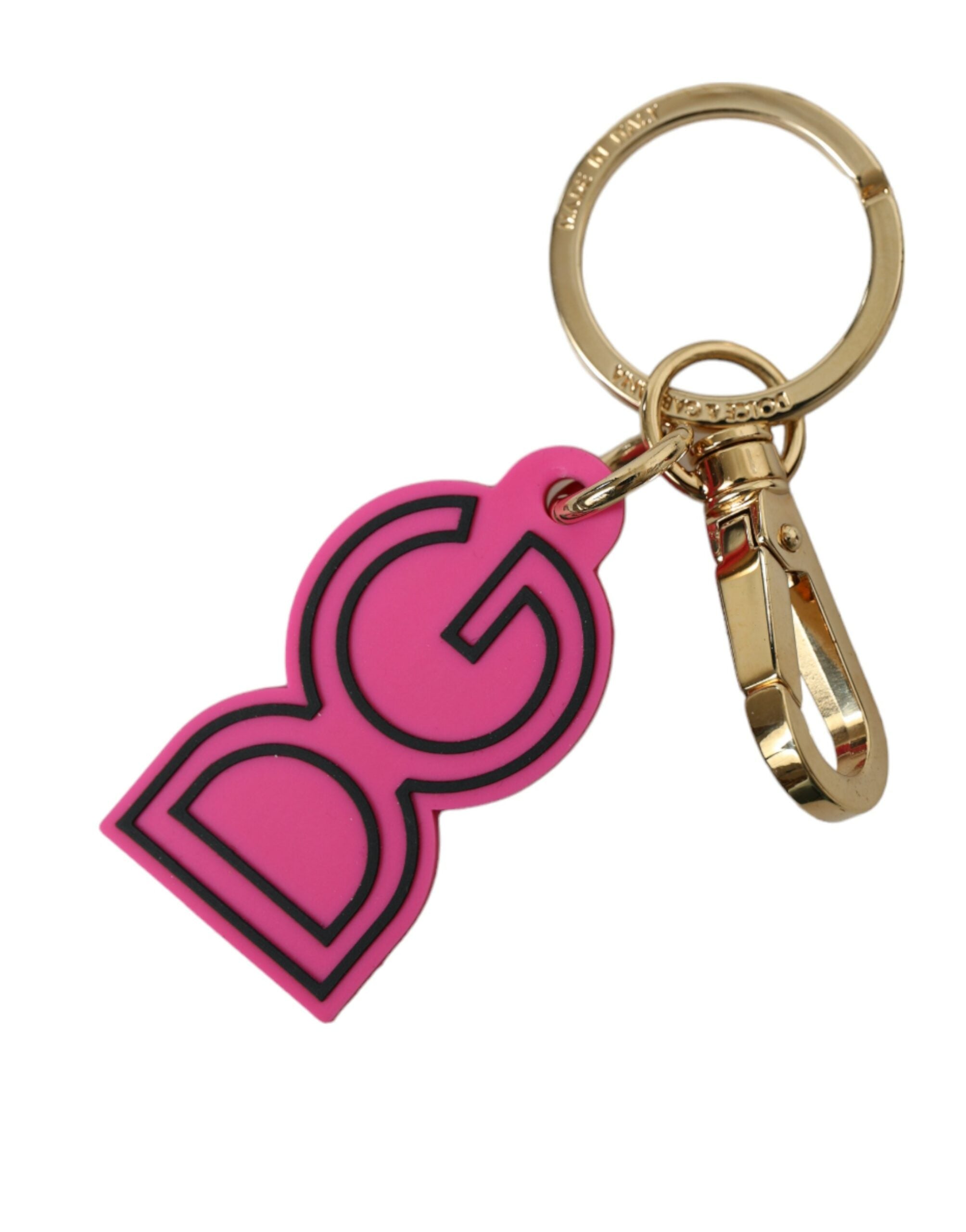 Pink Rubber Gold Tone Metal DG Logo Keyring Keychain - ventzia
