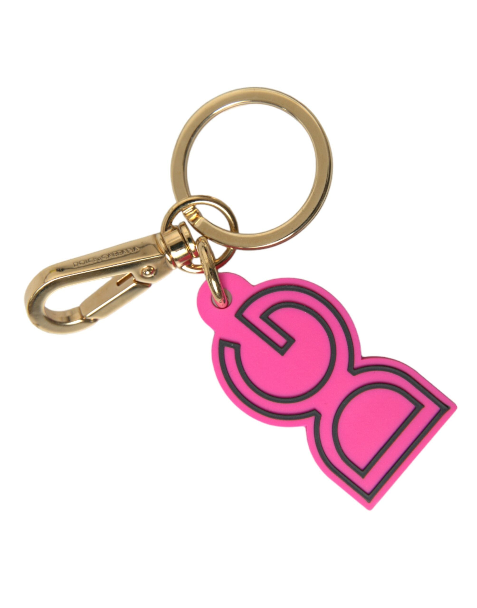 Pink Rubber Gold Tone Metal DG Logo Keyring Keychain - ventzia
