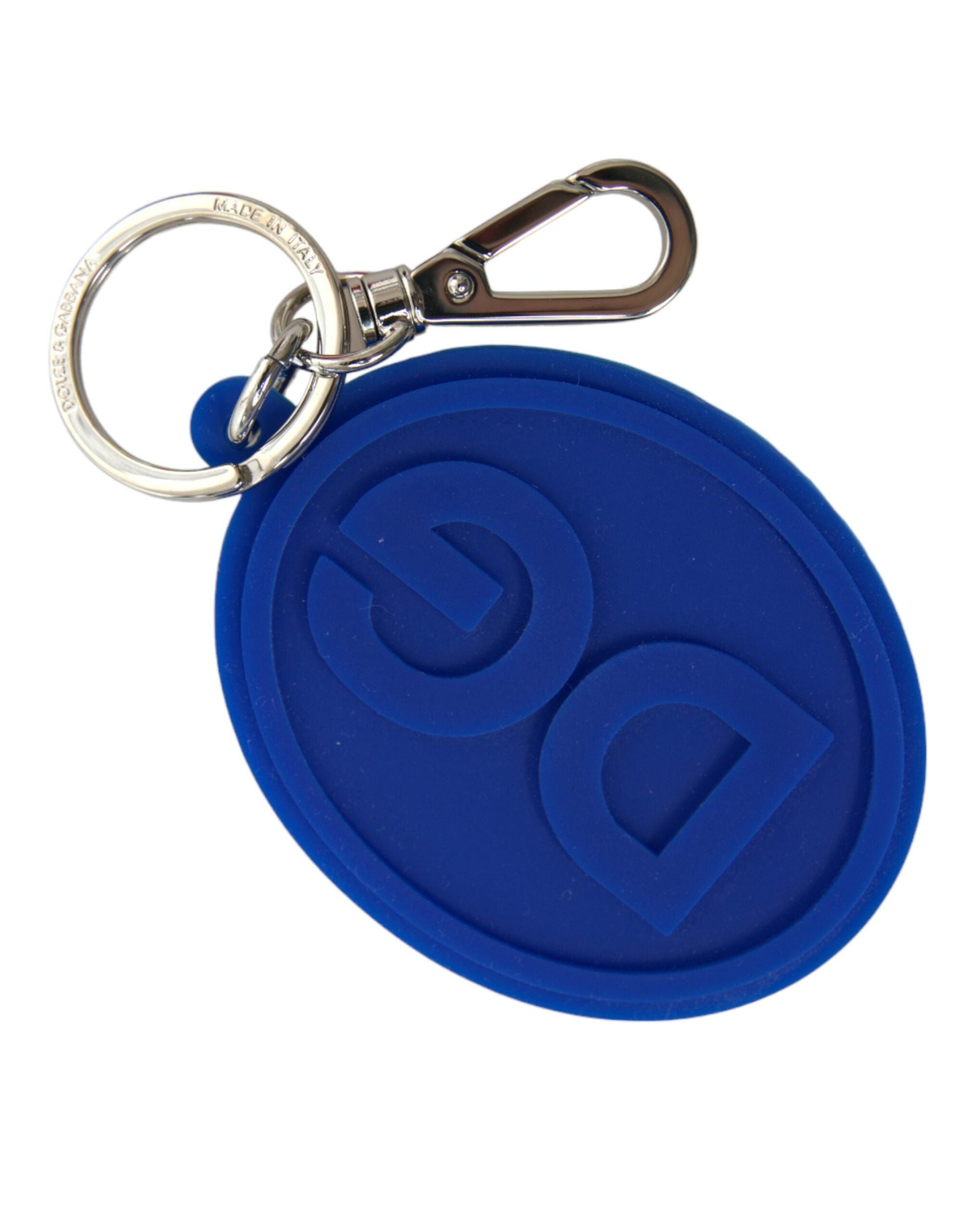 Blue Rubber DG Logo Silver Brass Metal Keyring Keychain - ventzia