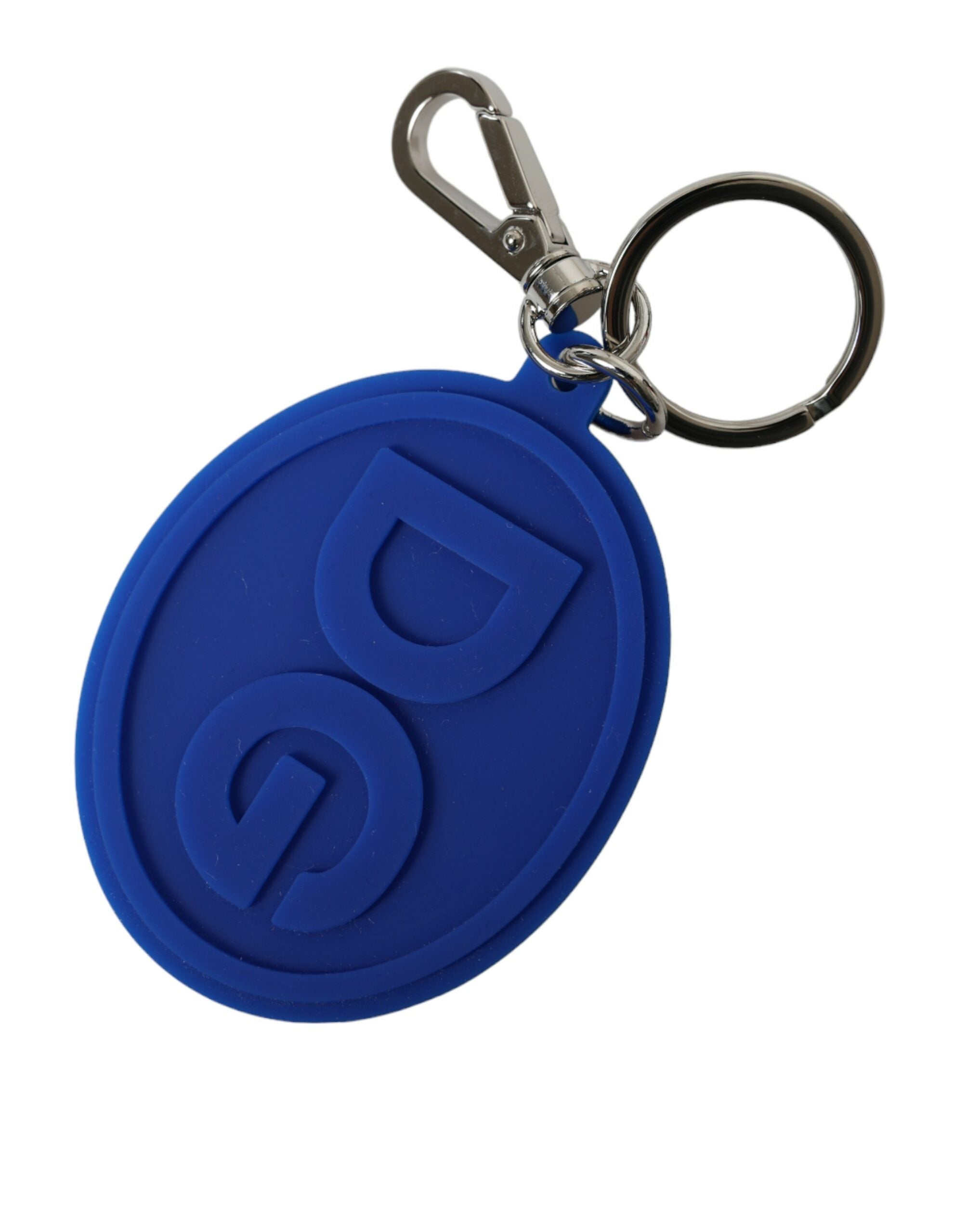 Blue Rubber DG Logo Silver Brass Metal Keyring Keychain - ventzia